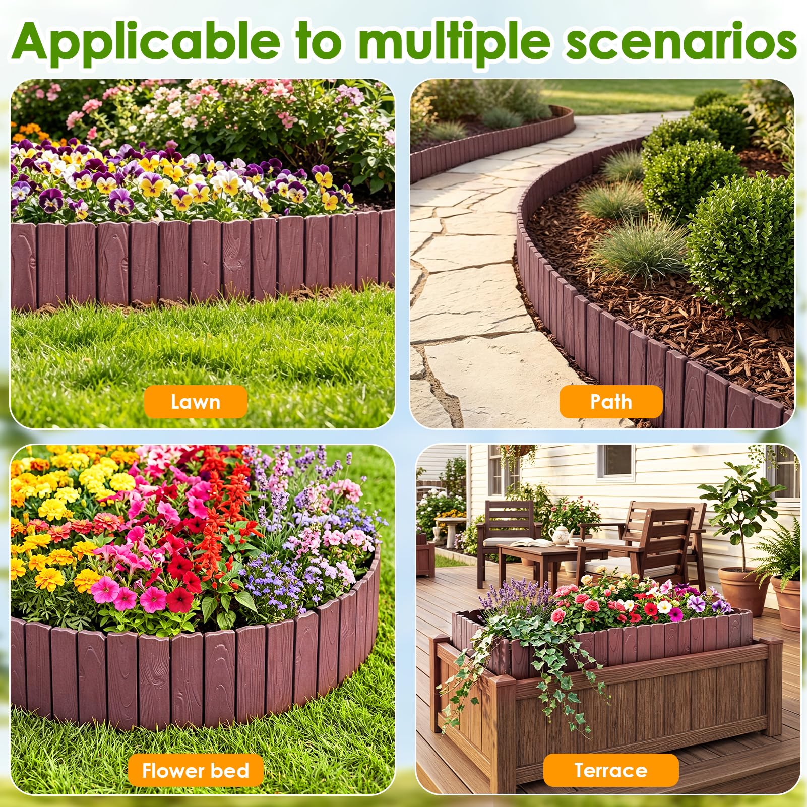 20 Piezas Metálicos Bordura Jardin Exterior, 5,7m PP Flexible Borde Jardin Exterior, no Requieren Excavación, Acero Corten Borduras Jardin para Macizos Caminos y Jardines (Marrón)