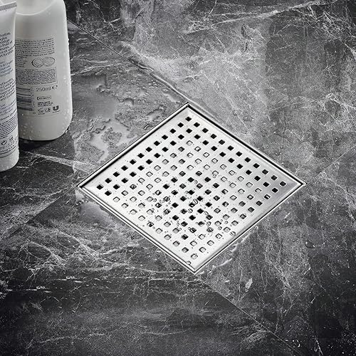 Drenaje de ducha, desagüe cuadrado de 6 pulgadas, con filtro extraíble, filtro de cabello, adaptador roscado, acero inoxidable 304 cepillado,