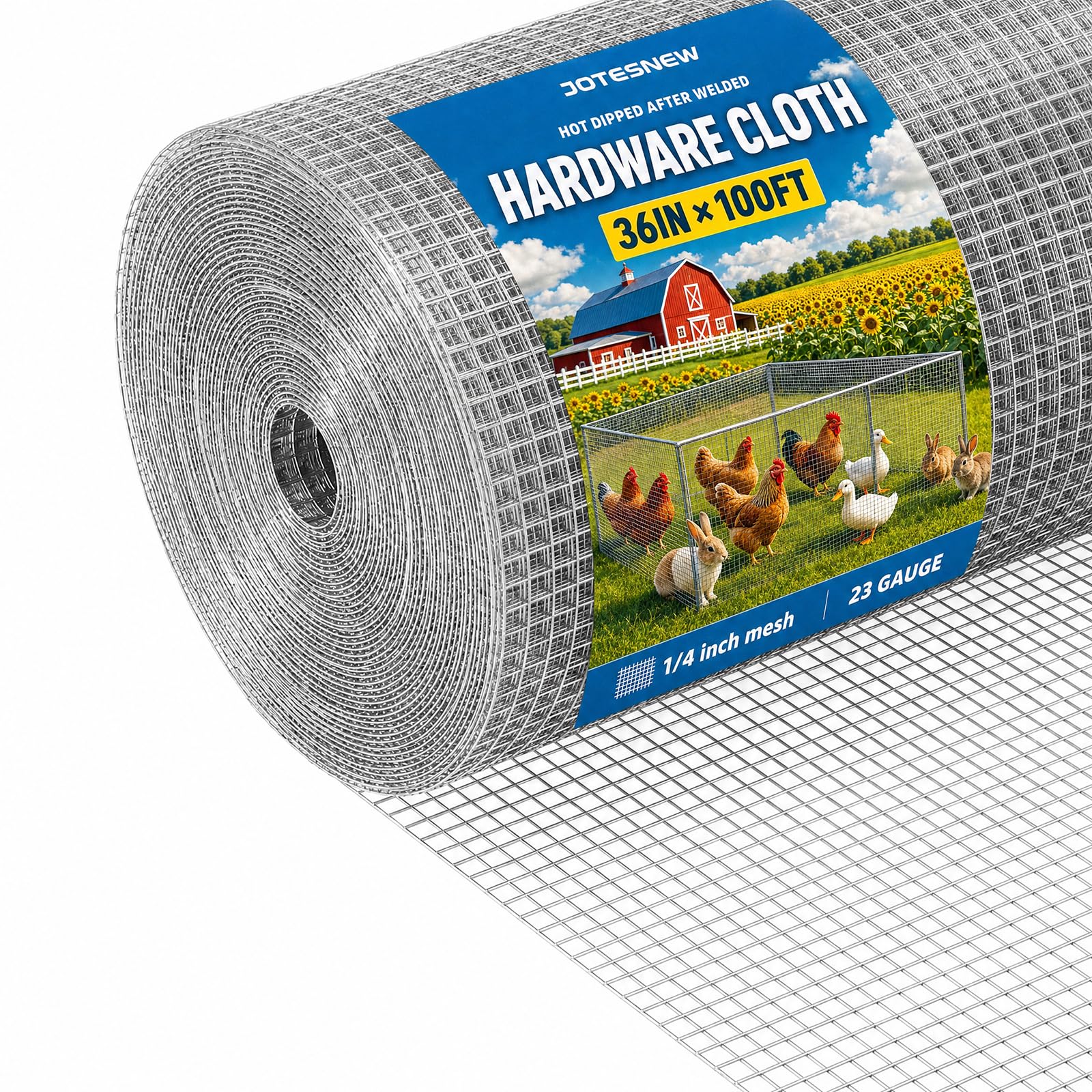 Photo 1 of Jotesnew Galvanized Hardware Cloth 36in x 100ft, 1/4 inch Silver Hot Dipped Galvanized Welded Cage Wire Mesh, 23Gauge Wire Mesh Roll for Gardens, Chicken Coops & Poultry Netting Cage Fence