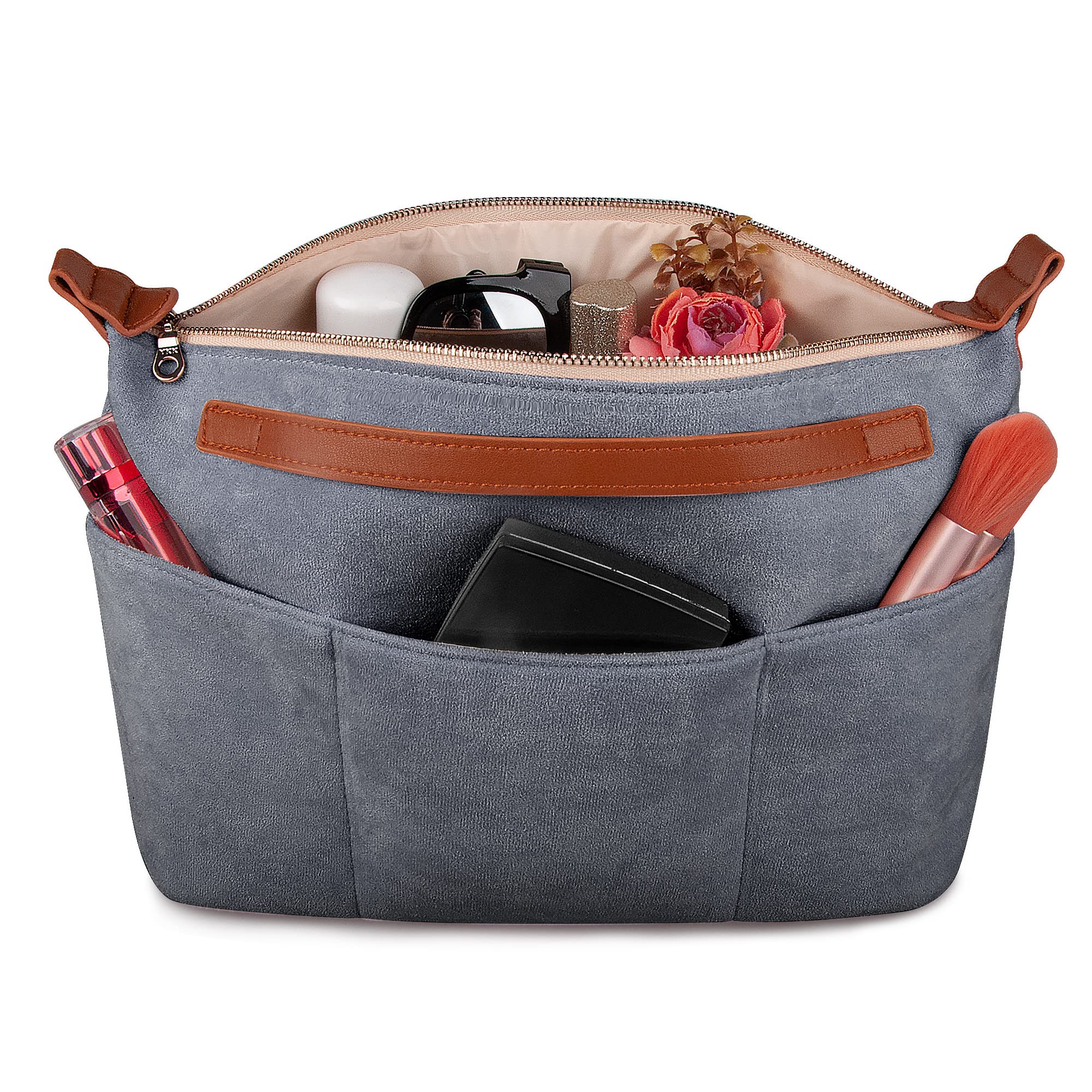 Vercord Womens Handbag Organizers for Tote bag Purse Insert Inside Liner bag with Zipper Grey Medium