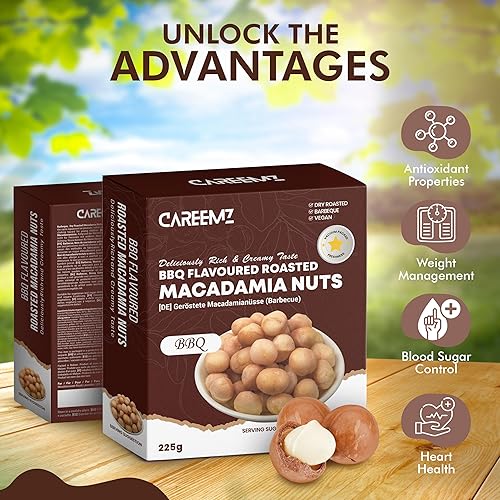 Miniatura 5 de CAREEMZ Nueces de macadamia tostadas con sabor a barbacoa, el mejor aperitivo gourmet de Malawi, sellado al vacío para mayor frescura (BBQ, 8 onzas)