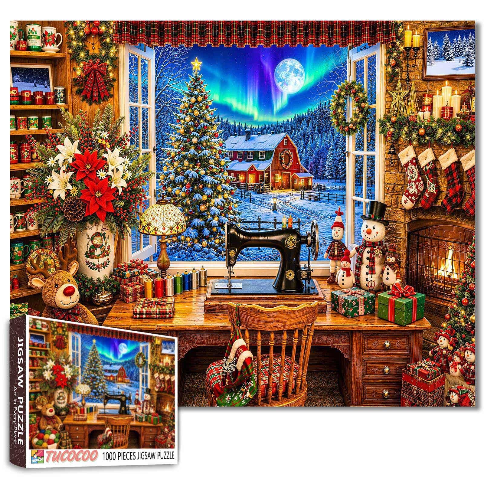 Christmas Sewing Room Puzzles 1000 Piece for Adults Christmas Tree Jigsaw