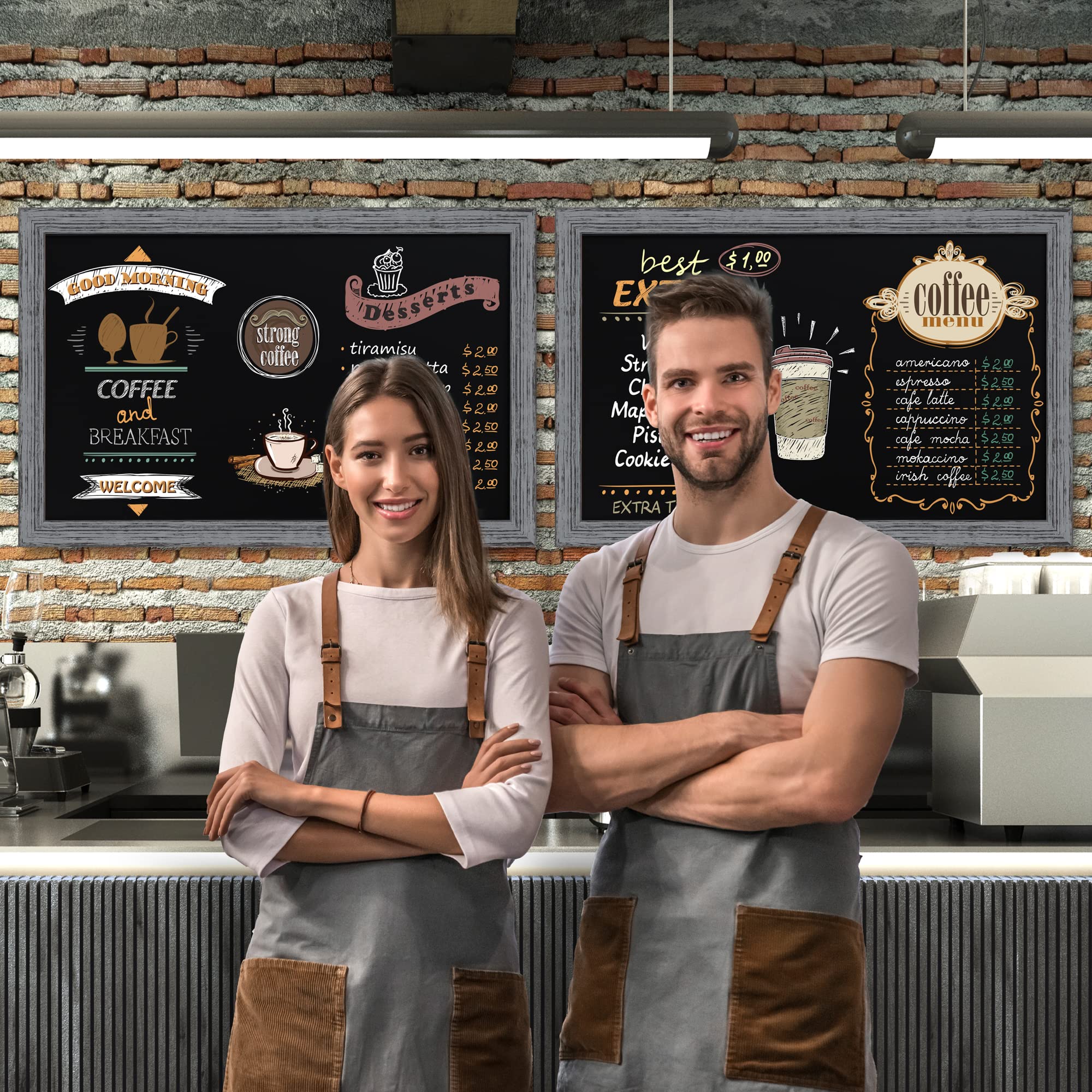 HBCY Creations Magnetyczna tablica ścienna, szara, bardzo duża, rustykalna tablica z drewnianą ramą i nieporowatą powierzchnią do pisania, do domów, firm lub na imprezy, 24 x 36 cali / 61 x 91 cm