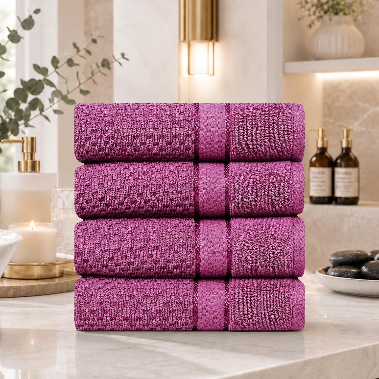 Ample Decor 100% Cotton Hand Towels 18x28 Inches, Popcorn Textured, Soft & Absorbent, Quick Dry, Set of 4, Grape Purple image 2