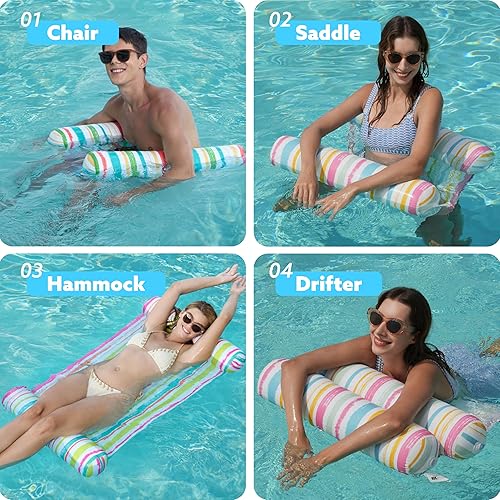 Miniatura 3 de Sloosh Paquete de 3 flotadores inflables 4 en 1 para piscina, hamacas de agua, accesorios multiusos para piscina (silla, silla de descanso,