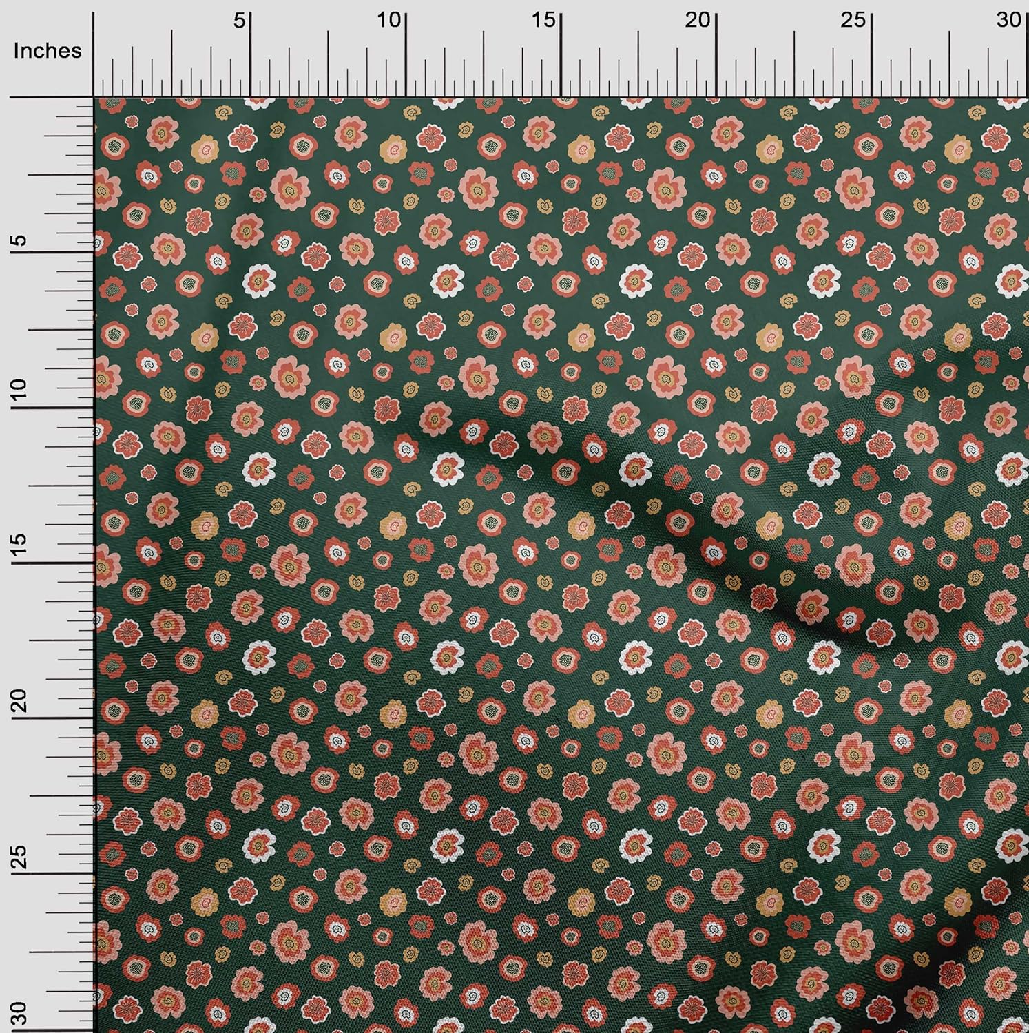 oneOone Polyester Spandex Dark Green Fabric Asian Retro Floral DIY Clothing Quilting Material Print Fabric by Yard 56 Inch Wide
