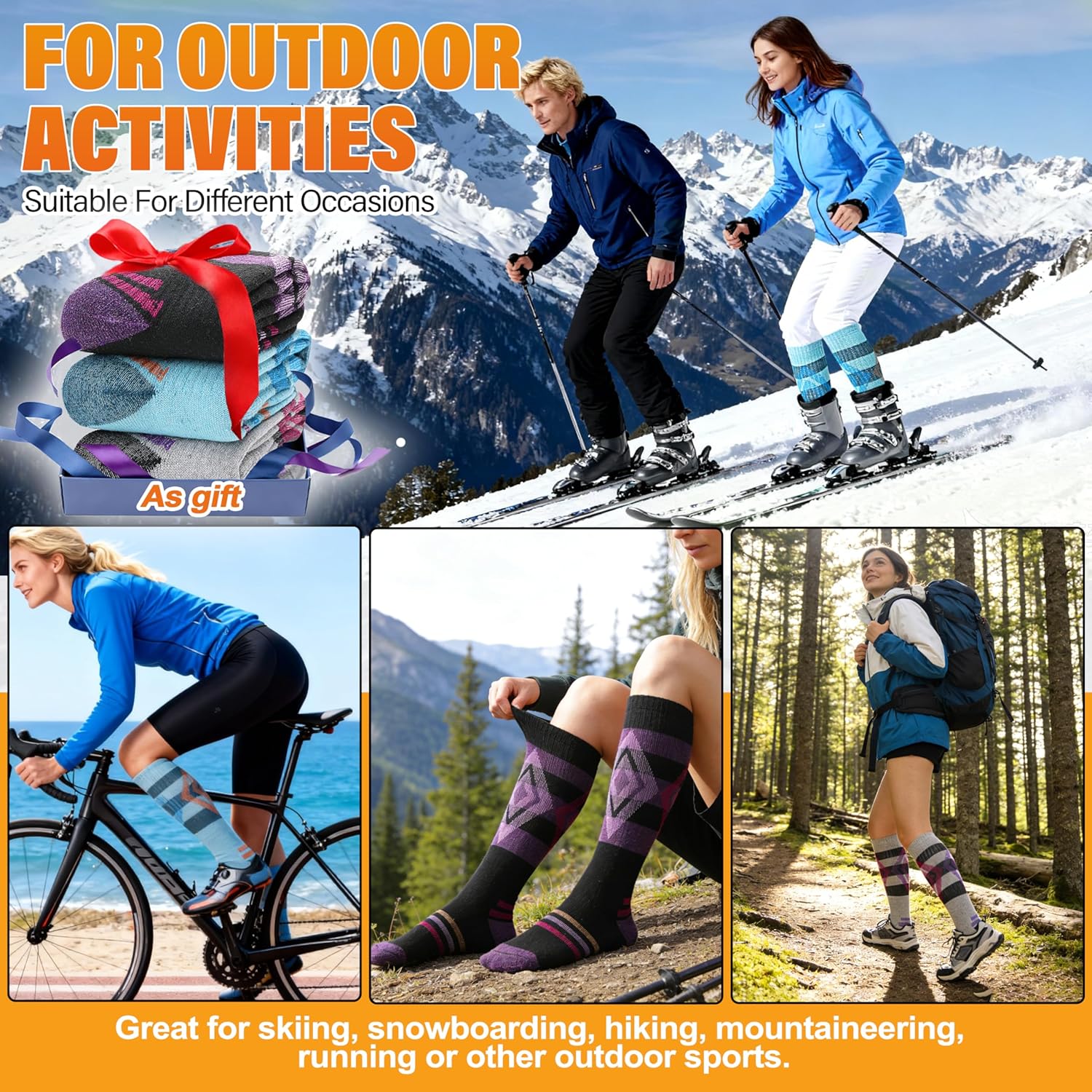 3 Pairs Merino Wool Ski Socks for Womens Mens Thermal Winter Warm Thick Knee High Socks for Skiing Snowboarding - Image 2