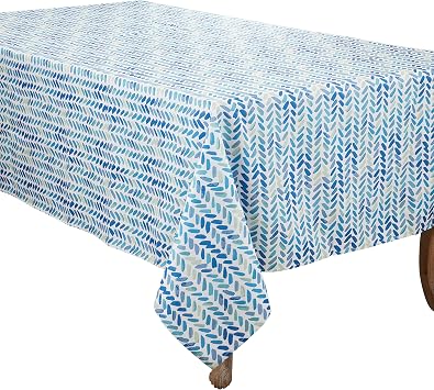 SARO LIFESTYLE Watercolor Chevron Design Tablecloth, Blue, 65"x90"