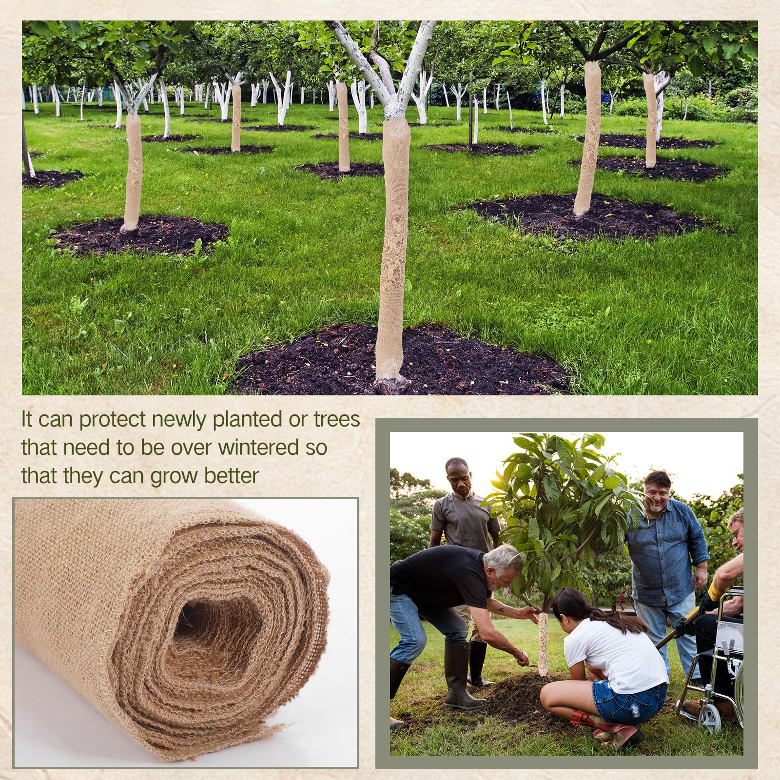 Tranqun Jute-Stoffrolle, Gartenarbeit, lange Baumwickelrollen, Mehrzweck-Jutefaser-Material für Gartenarbeit, Bäume, Hochzeiten, Party-Dekoration, 101,6 cm x 45,7 m