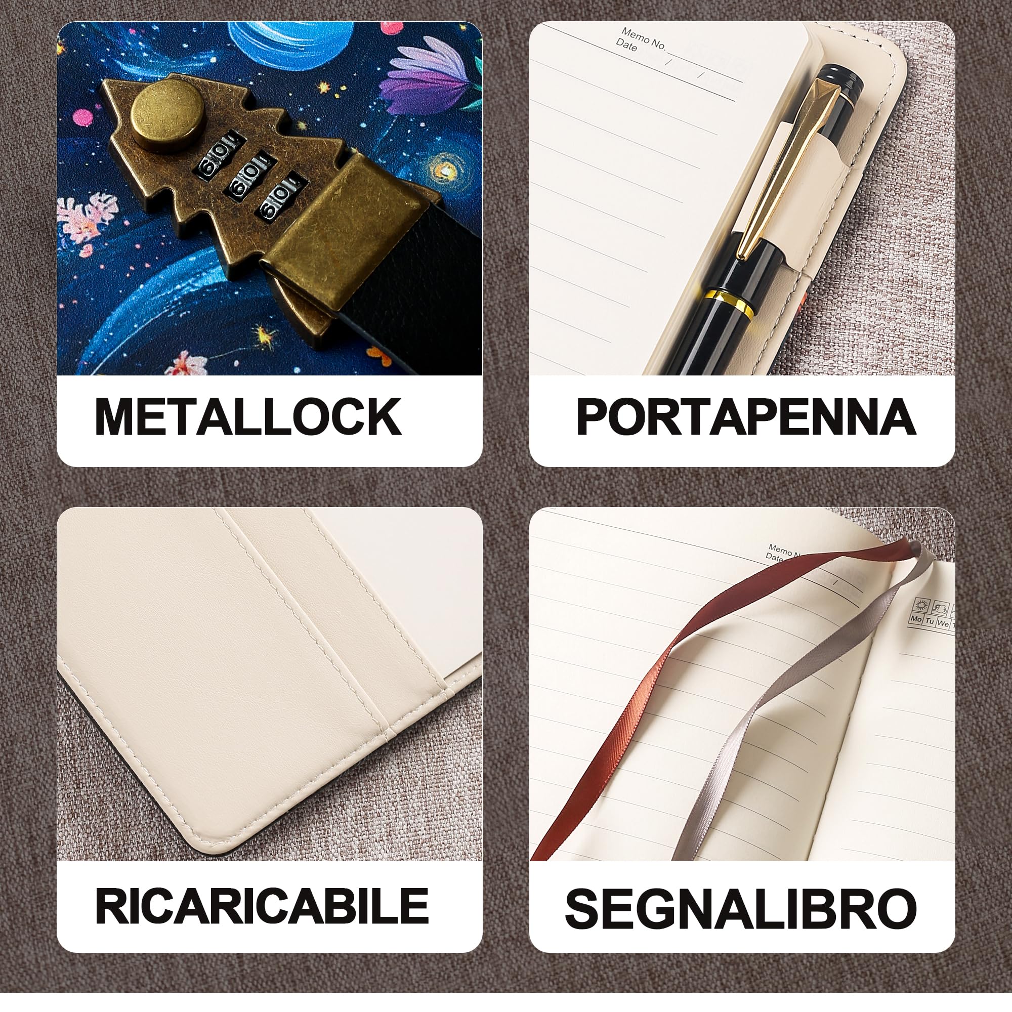 Diario con Lucchetto a Codice A5 244 Pagine Carta 100 g/m² Bullet Journal Planner