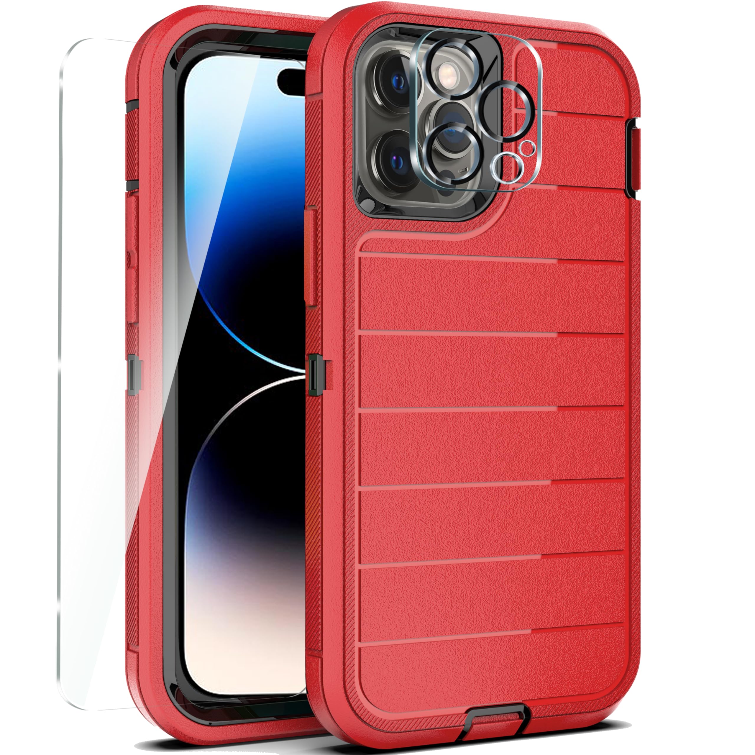 YmhxcY for iPhone 14 Pro Max Case [1 Set of Tempered Glass Screen Protector and Camera Lens Tempered Film] Drop Proof 3-Layer Durable Cover/Shockproof