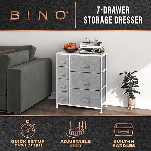 Miniatura 3 de BINO Organizador de tela de 5 cajones, gris claro, unidad organizadora de armario, torre de aparador, cajón de ropa y muebles de tocador, cajón