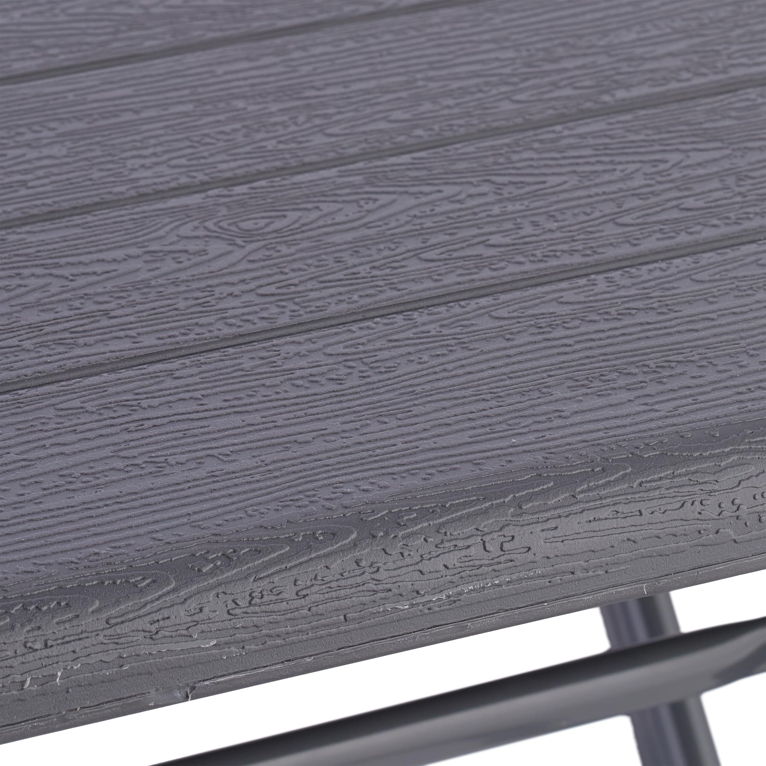 Relaxdays Juego Muebles de Balcón, Conjunto Mesa y 2 Sillas de Jardín, Plegable, Efecto Madera, Acero y Plástico, Gris