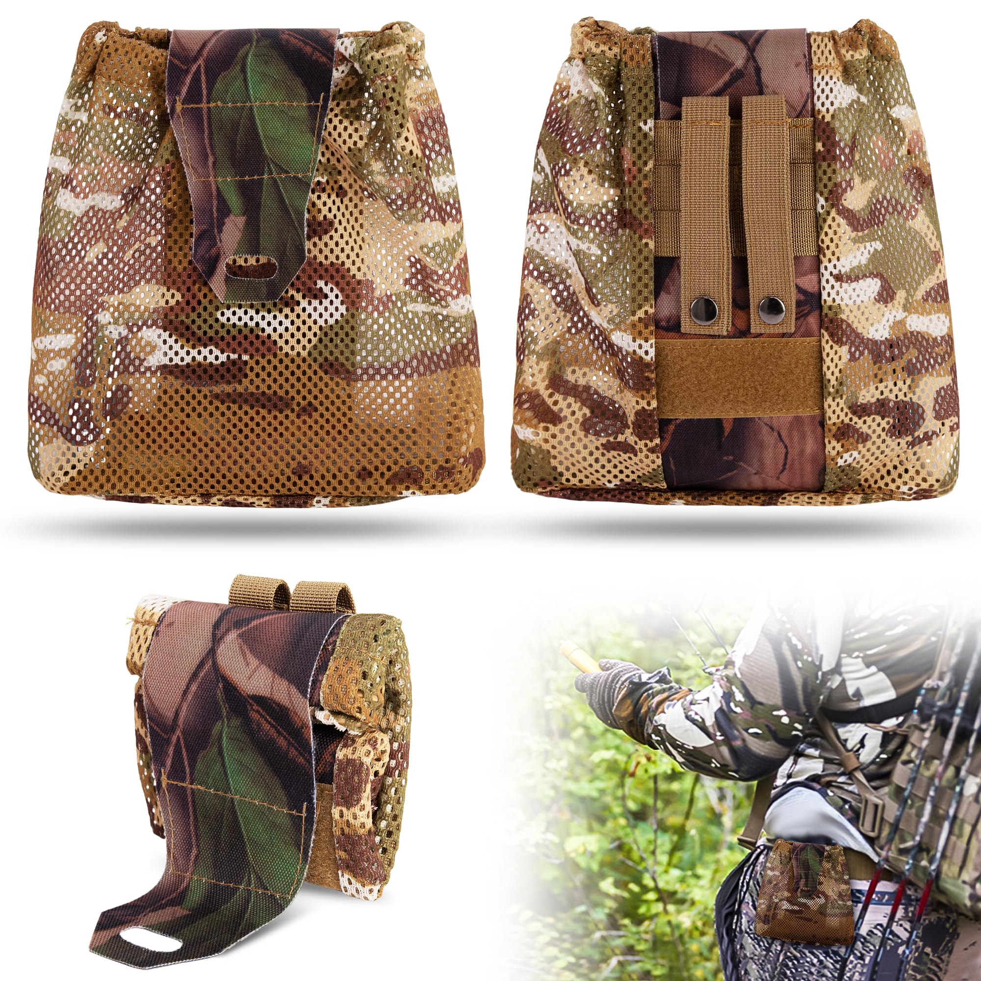 RunNico 2 Pcs Hunting Saddle Dump Pouch, Mesh Dump Pouches with Drawstring Closure, Roll-Up Folding Dump Bag for Outdoor Hunting Accessory