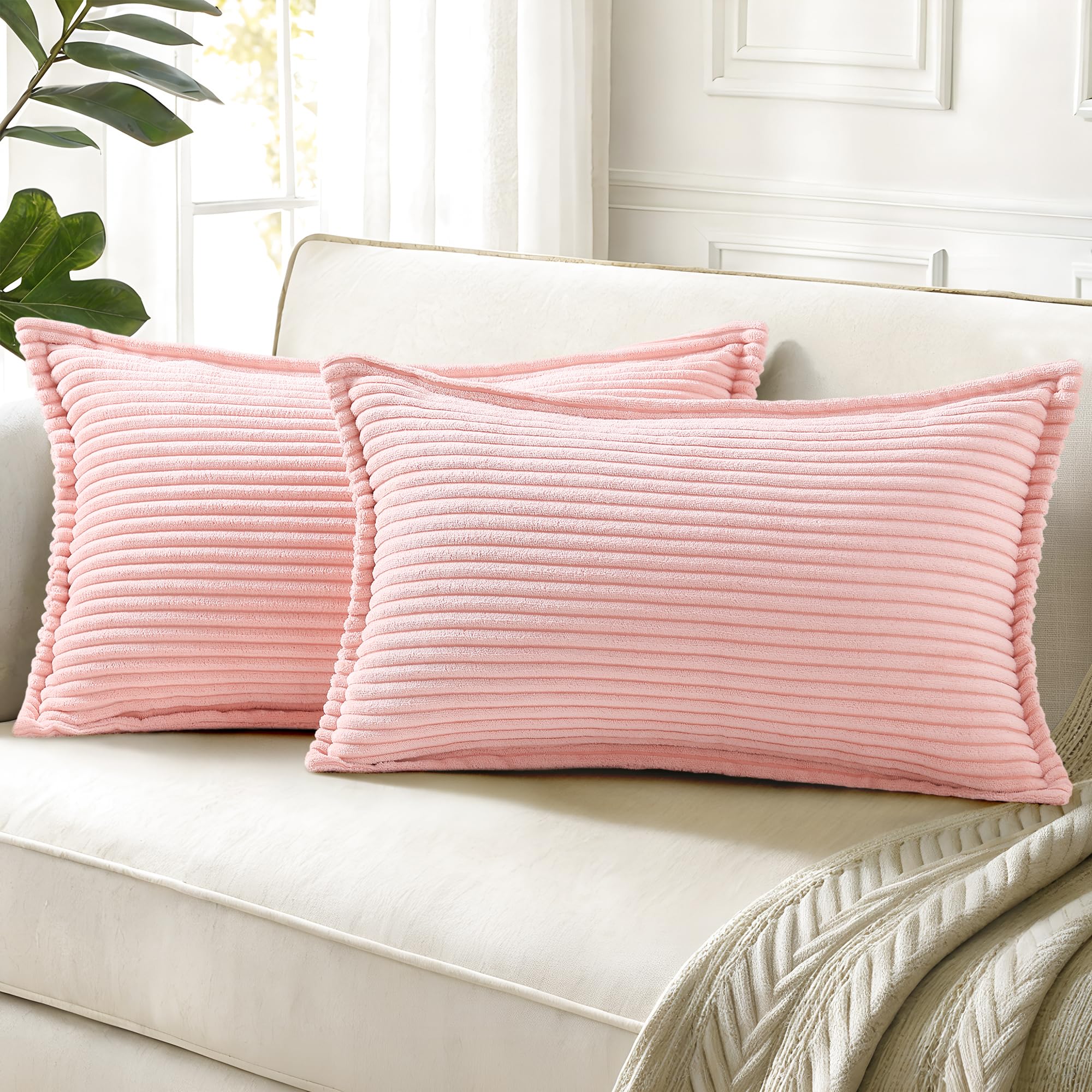 Homaxy Corduroy Cushion Covers 30 x 50 cm Set of 2, Pink