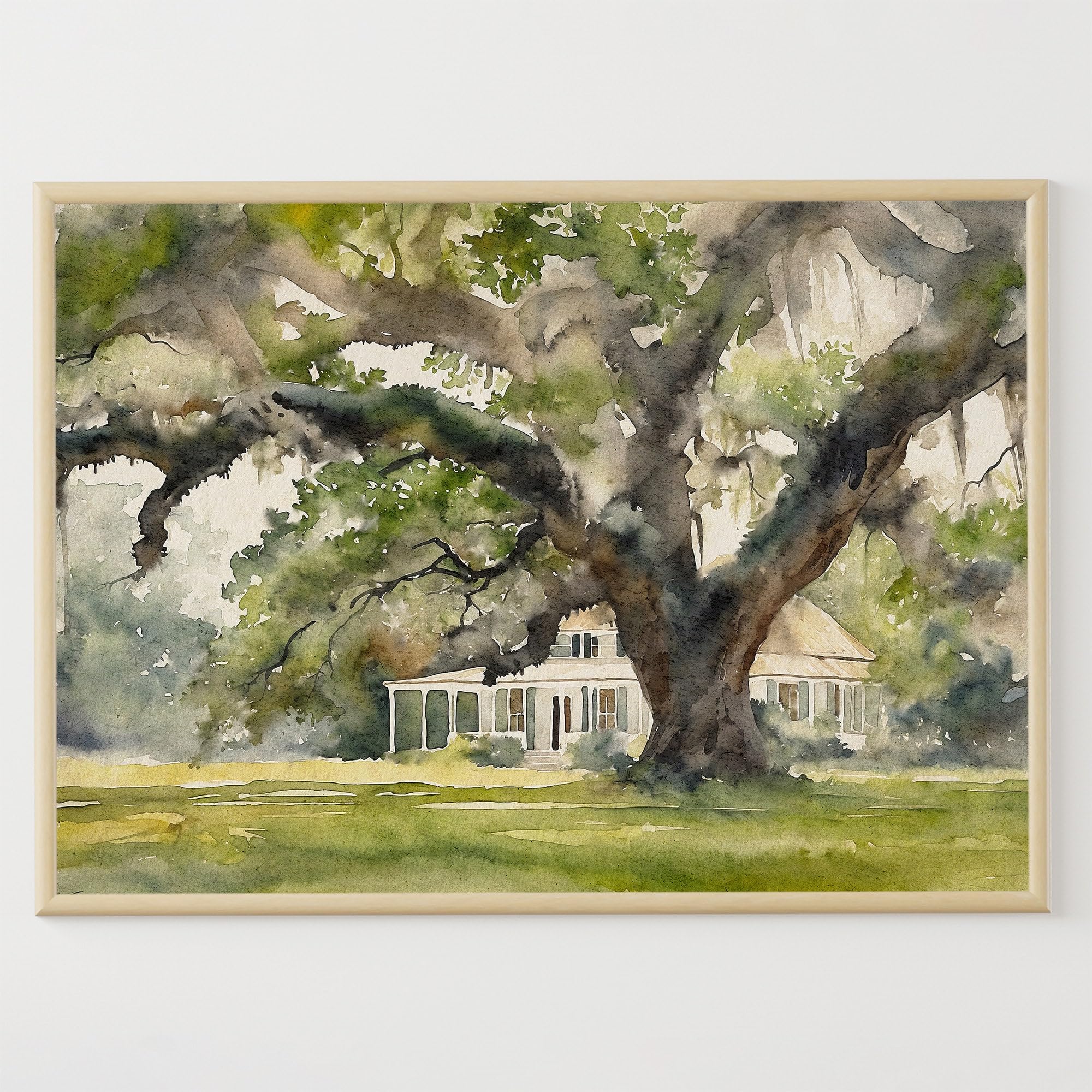 New Orleans Painting Louisiana Watercolor Landscape Audubon Park Art Print Old Oak Artwork Farmhouse Wall Decor Unframed 67