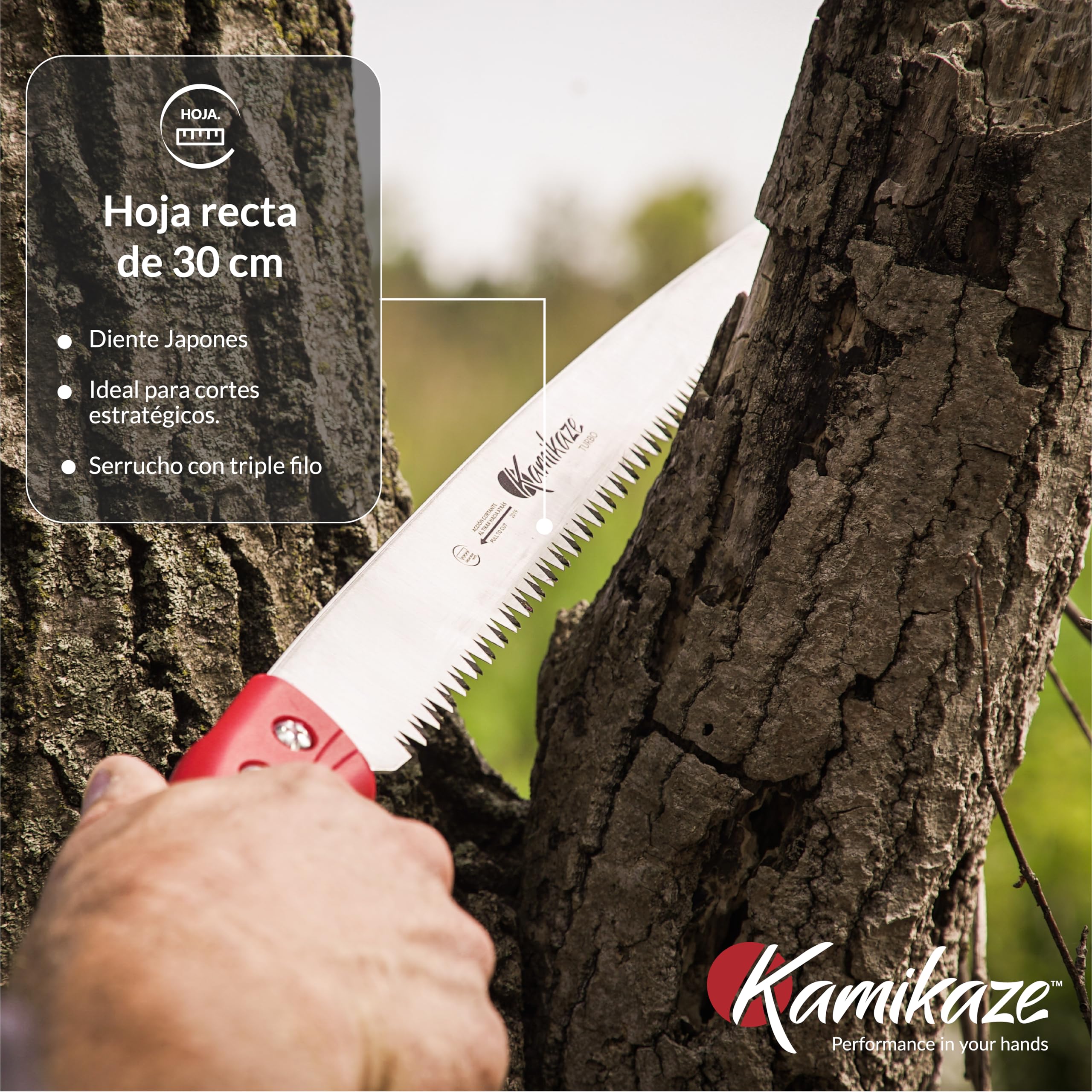 KAMIKAZE Serrucho de Poda Recto S-300H. Serrucho con Dentado Japonés de Hoja Recta 300mm. Sierra para Madera con Hoja de Acero SK-4 Rico en Carbono de Alta Durabilidad. Incluye Funda.