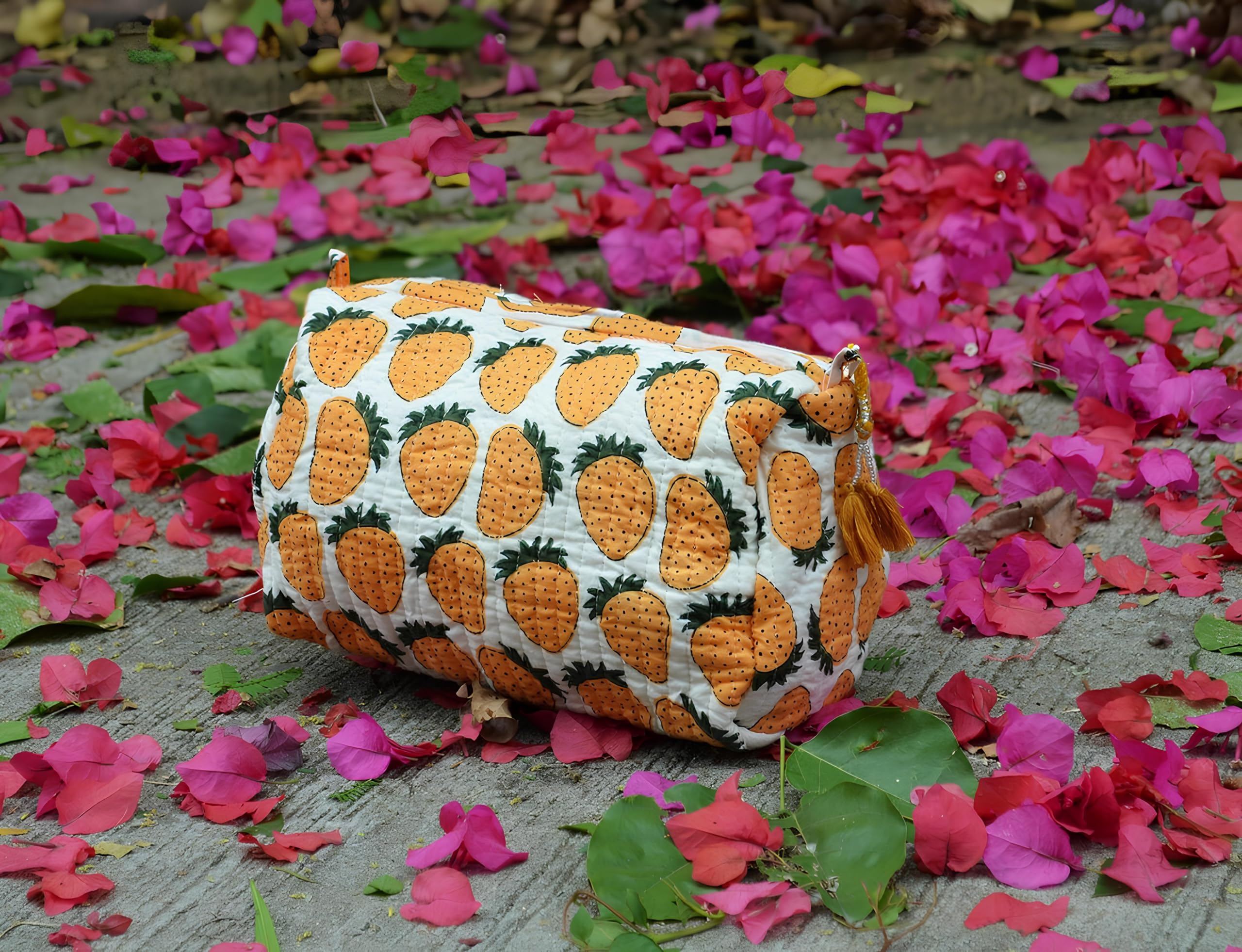 INDACORIFY Juego de 3 Piezas 100% algodón Acolchado Bloque Impreso Bolsa de Lavado Hecho a Mano Bolsa de Aseo cosmético Impermeable Bolsas de Accesorios de Viaje