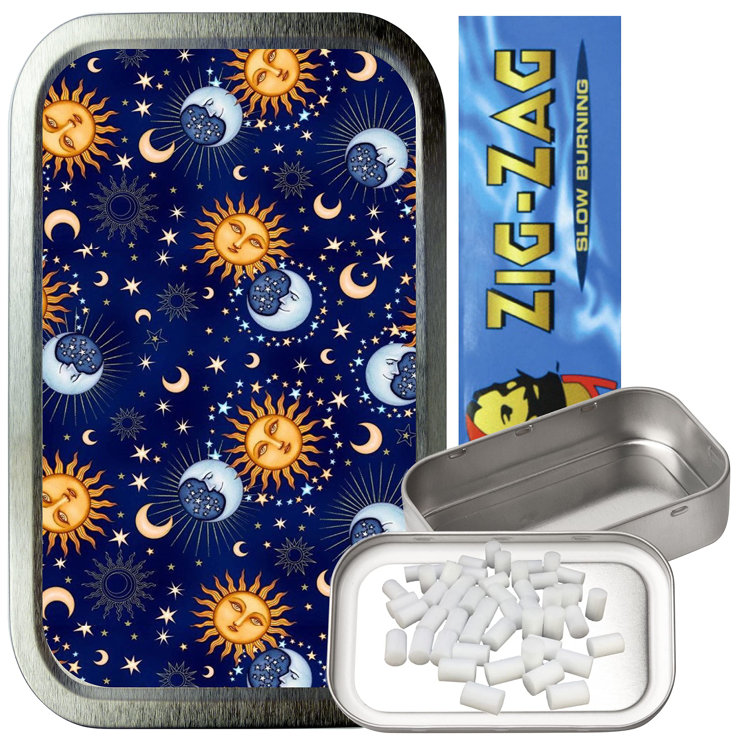 Teez Silver Suns & Moons 1Oz Tobacco Tin, Pill Box
