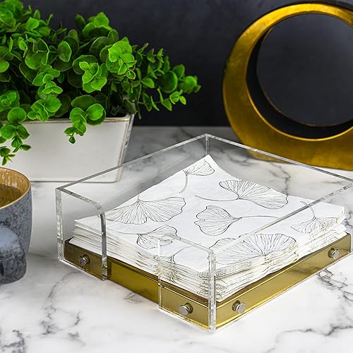 Miniatura 7 de Servilletero moderno para cocina, servilleta para mesas de asiento, acrílico transparente y base de acero plateado, decoración de cocina y comedor