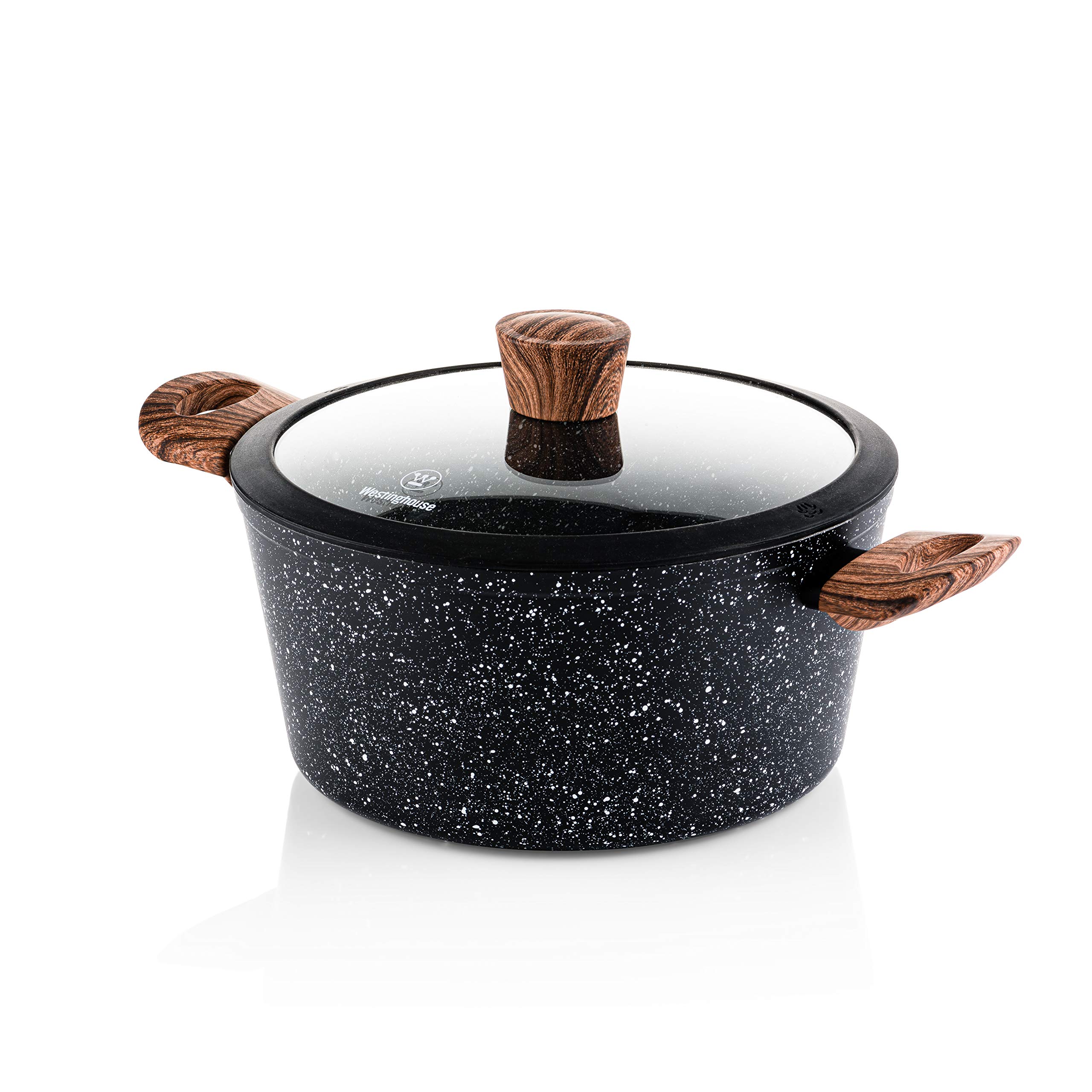 Westinghouse Casserole en bois de marbre noir Ø 24 cm, anti-adhésive, sans PFOA, avec couvercle, passe au lave-vaisselle