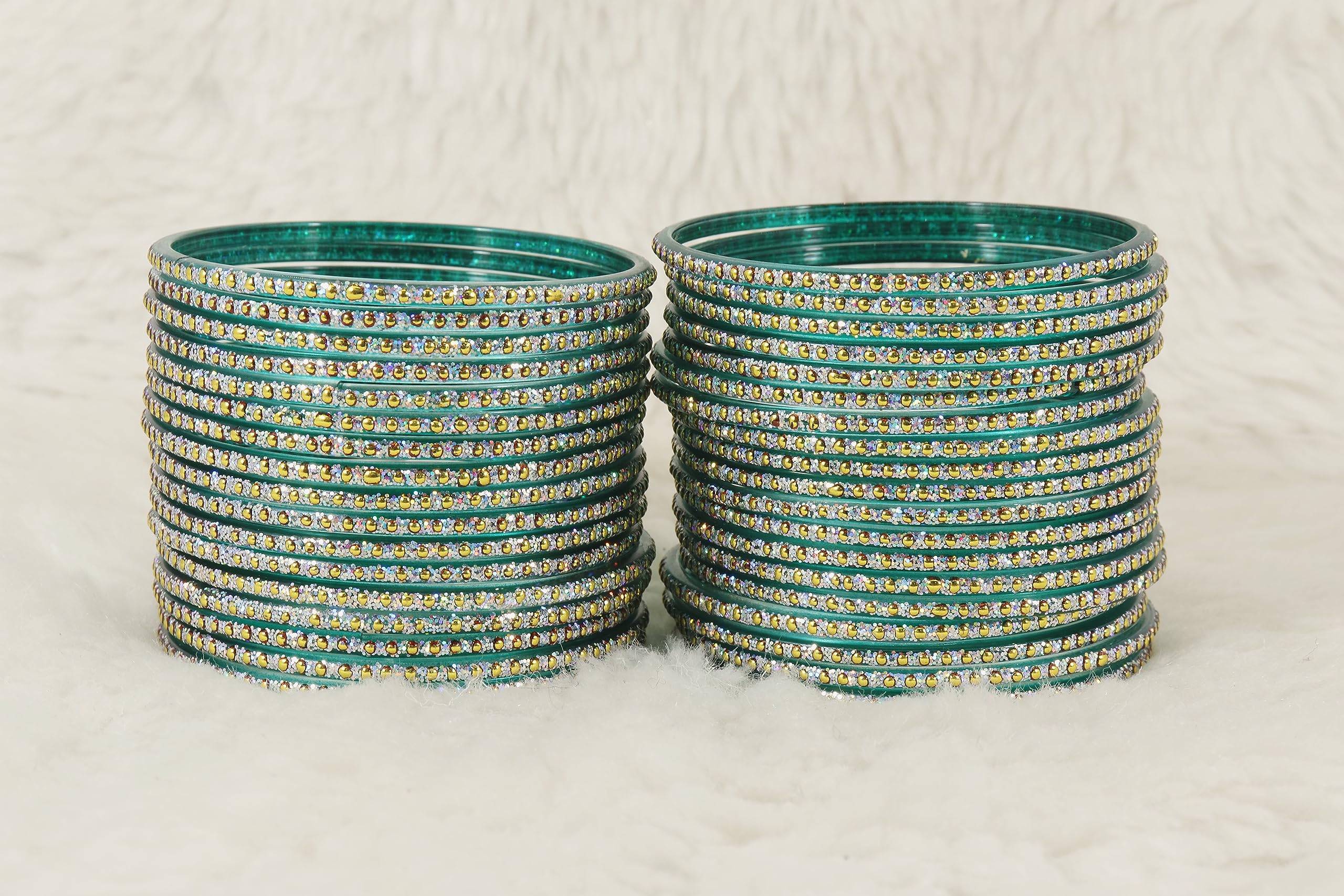 NMII Set di 36 braccialetti eleganti in vetro con pois e glitter, per donne e ragazze, braccialetti in vetro, braccialetti tradizionali da donna