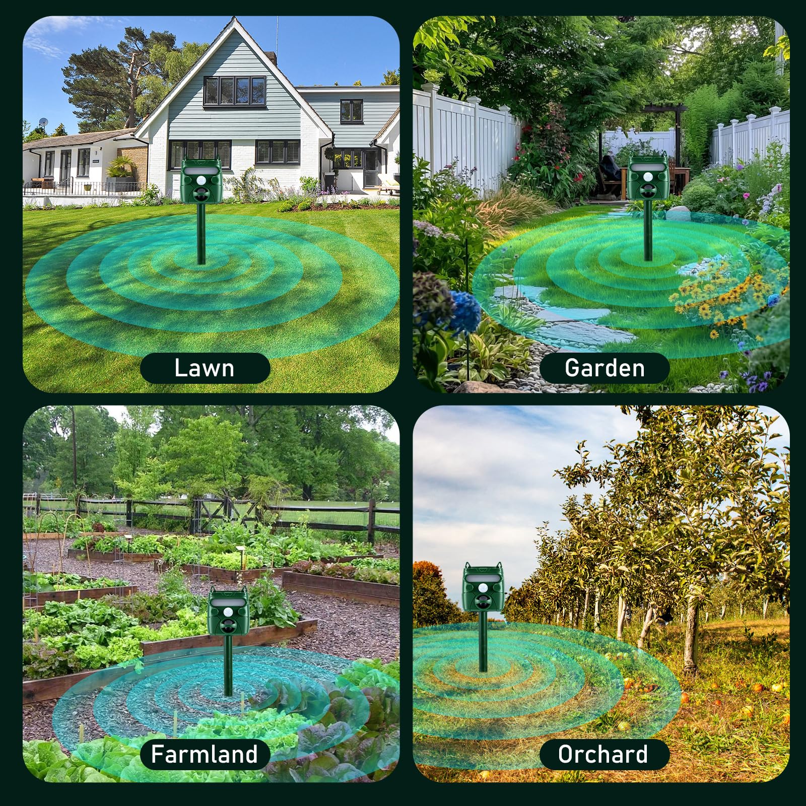 Ahuyentador Gatos, Exterior Solar Ultrasonidos Repelente Gatos con Sensor PIR Flash Estaca de Tierra Ahuyentador Palomas IP45 Impermeable con 5 Modos para Jardín Palomas Ratón Perro