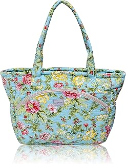 Ringarose, borsa floreale trapuntata in 100% cotone, lavabile in lavatrice, con cerniera multi tasca, borsa a tracolla o a mano – Summer Bloom