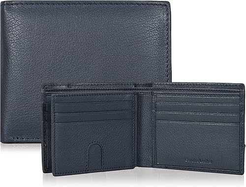 Cartera delgada RFID para hombre carteras plegables de cuero genuino con bolsillo frontal con elegante caja de regalo