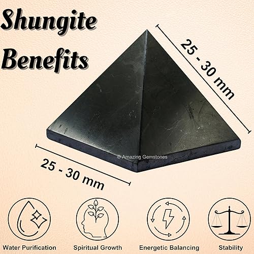 Miniatura 4 de Shungite Pyramid Crystal Healing Shungite Stones - 35mm Shungite Crystal Pyramid Figurine Piedra Shungite Original for E M F Protection, Meditation,