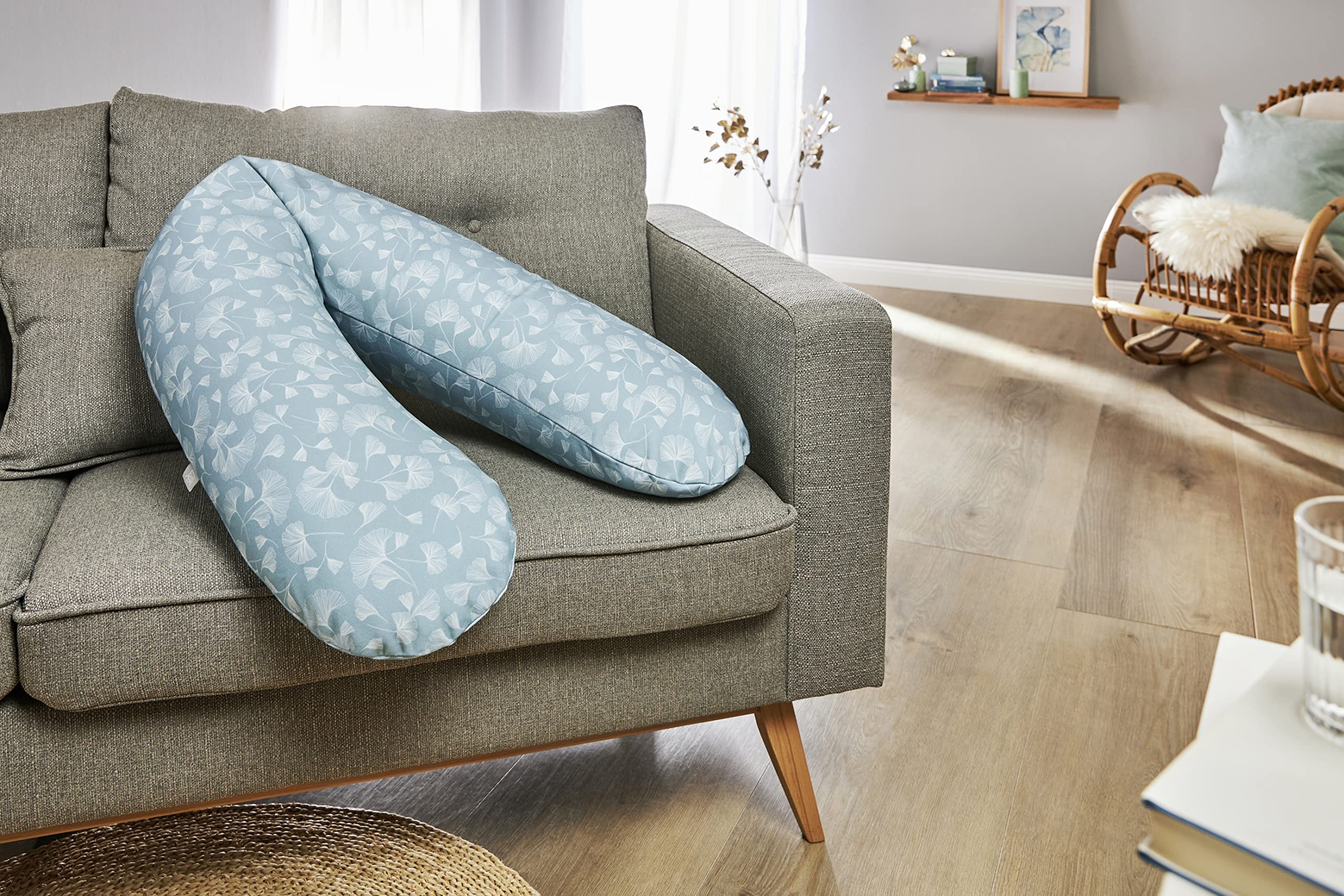 Rotho Babydesign Cuscino per allattamento multiplo, 140 x 20 cm, da 0 mesi, lavabile in lavatrice, ipoallergenico, Ginkgo, 20453 0292 DO01