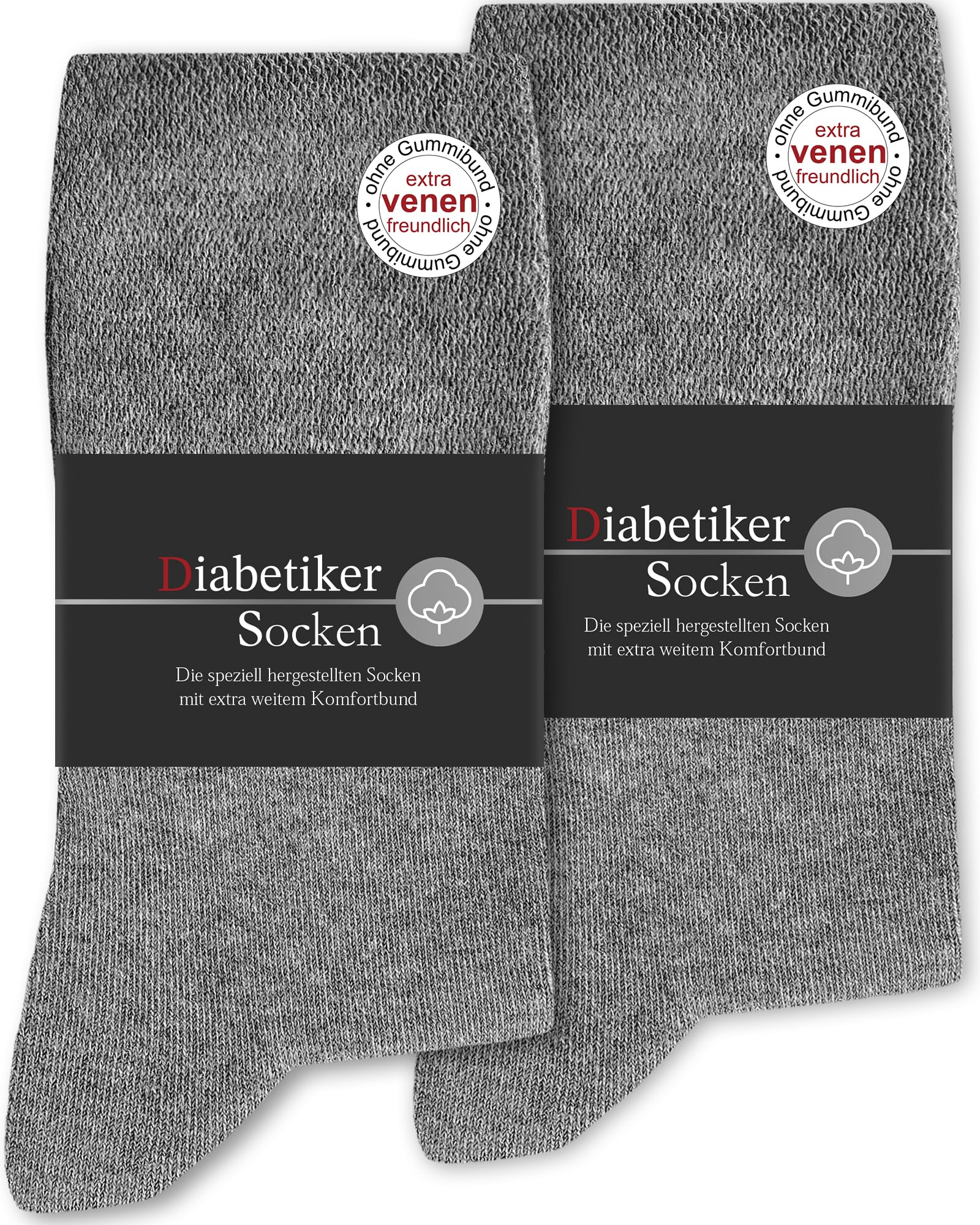 SockWaddles Calze Diabetici 6 Paia Senza Elastico 97% Cotone Senza Cuciture Con Bordo Comodo, Calzini Uomo e Donna, Nero Bianco Grigio, Taglia 35-50
