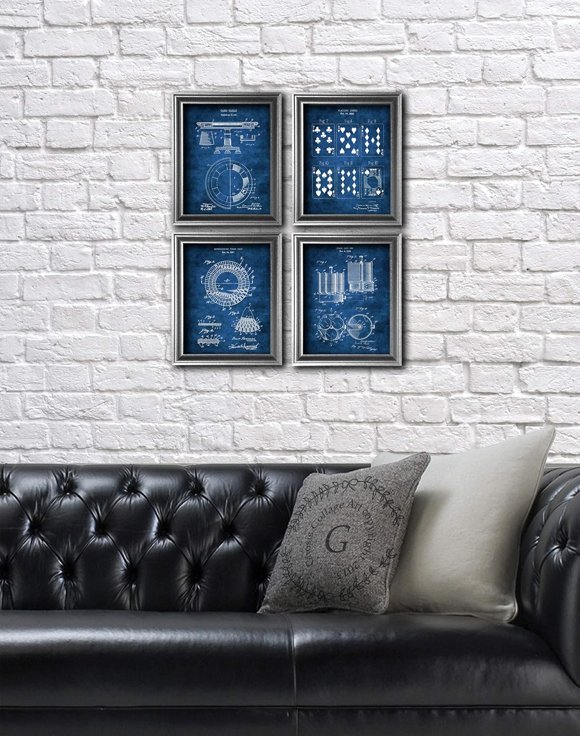 Poker Room Decor Set of 4 Unframed Blueprints