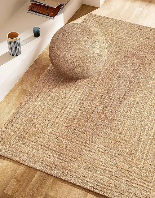 Brown Jute Rug 90x150cm - Handwoven Reversible Farmhouse & Boho Style