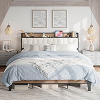 Vista 33 de LIKIMIO Marcos de Cama Twin XL, Cabecera de Almacenamiento con Estación de Carga, Sólido y Estable, Sin Ruido, No Necesita Somier, Fácil Montaje