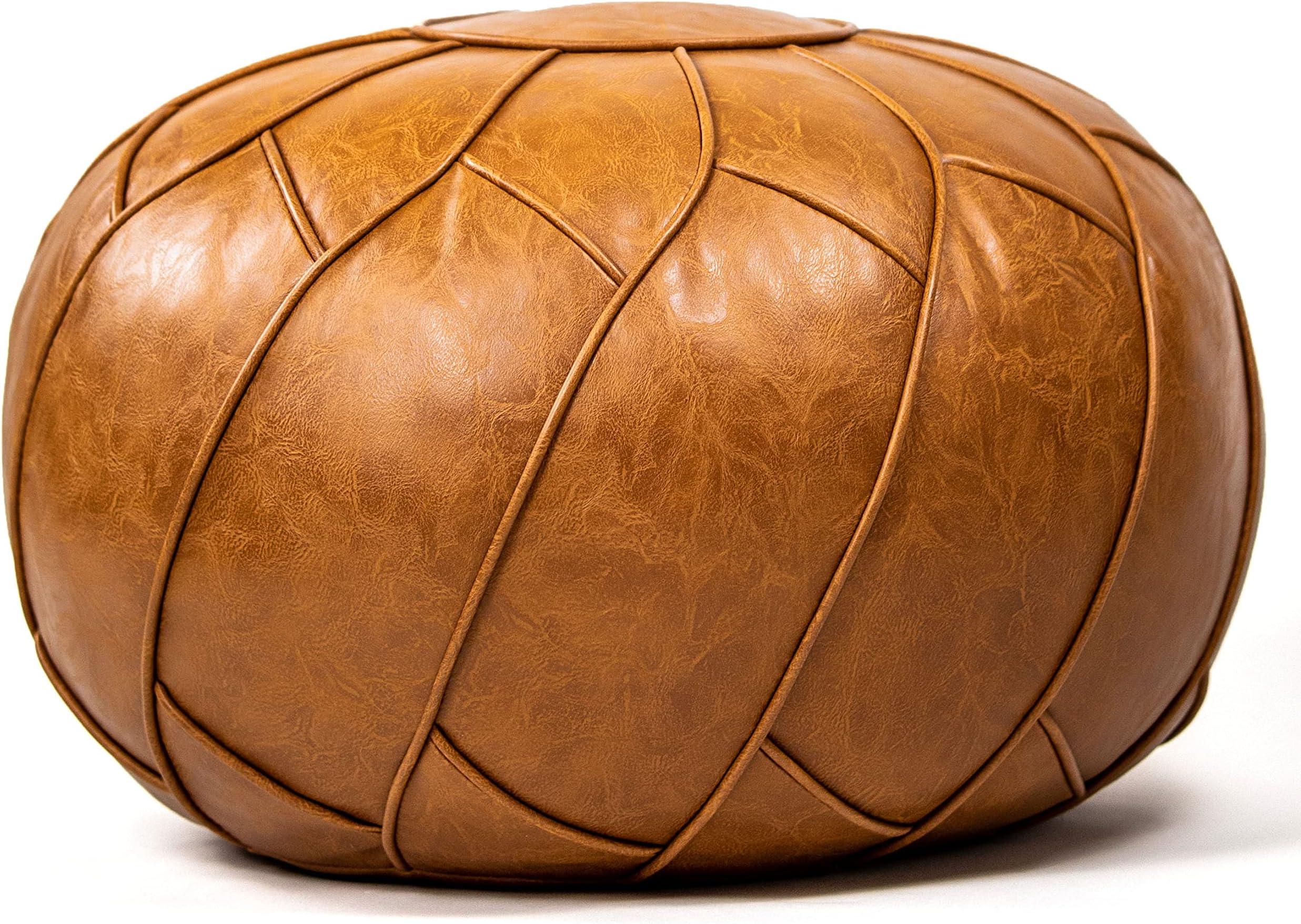 Moderner Faux Leather Pouf Unstuffed Ottoman Moroccan Footstool, Floor Footrest Cushion, Storage Solution - Natural Brown Color