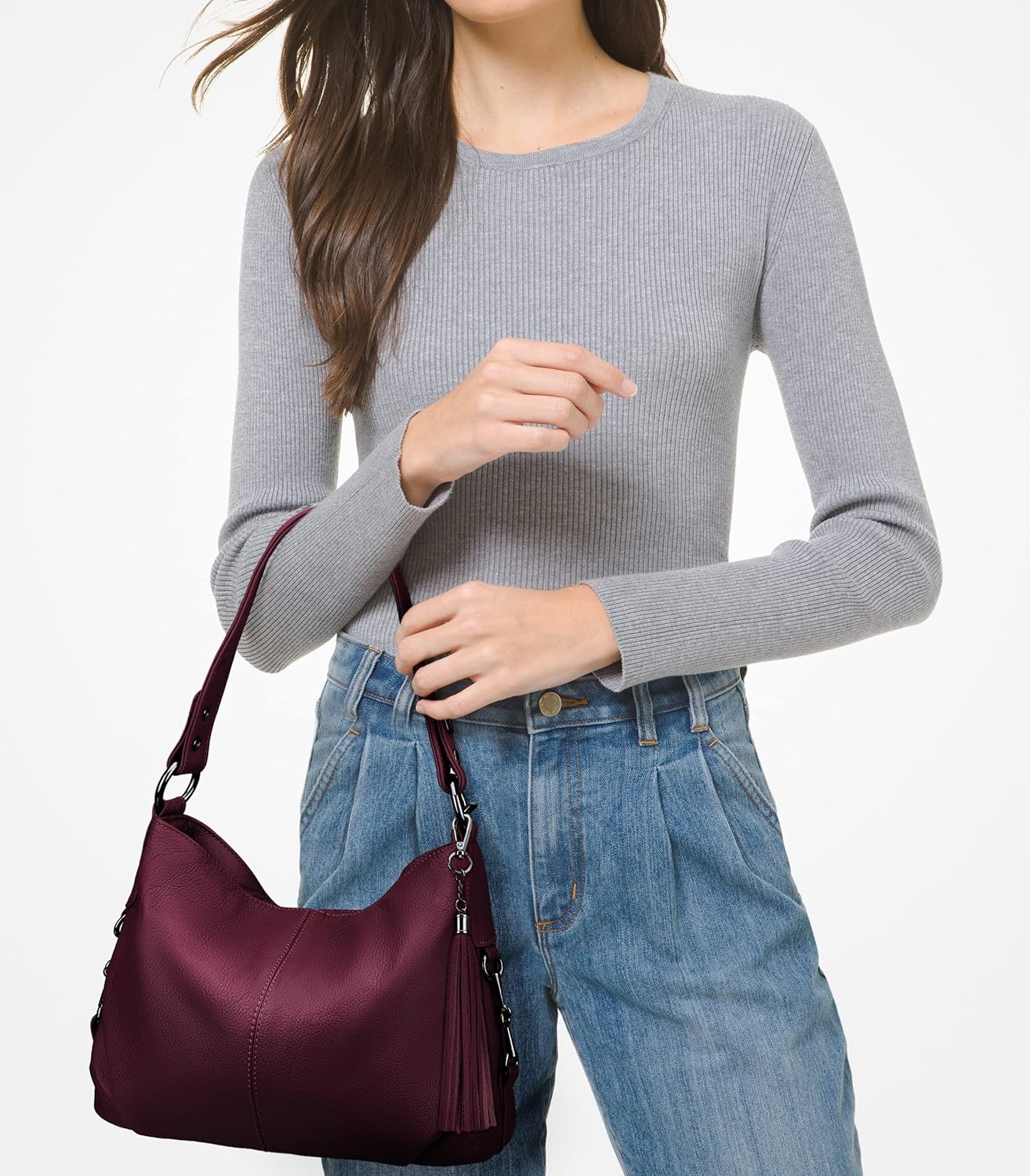 YALUXE Genuine Leather Shoulder Bags Stylish Hobo Handbags Purses Crossbody Bags for Women | Genuine Leather, Stylish - Image 2