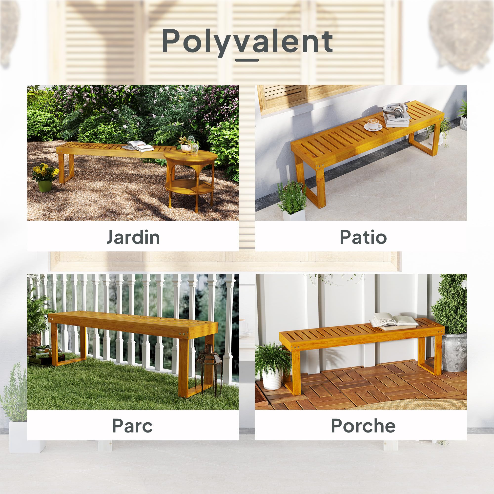 Outsunny Banc de Jardin, Banc en Bois de pin 2 Places, Banquette de Jardin, Assise à Lattes, 132 x 34 x 43 cm, Bois Naturel