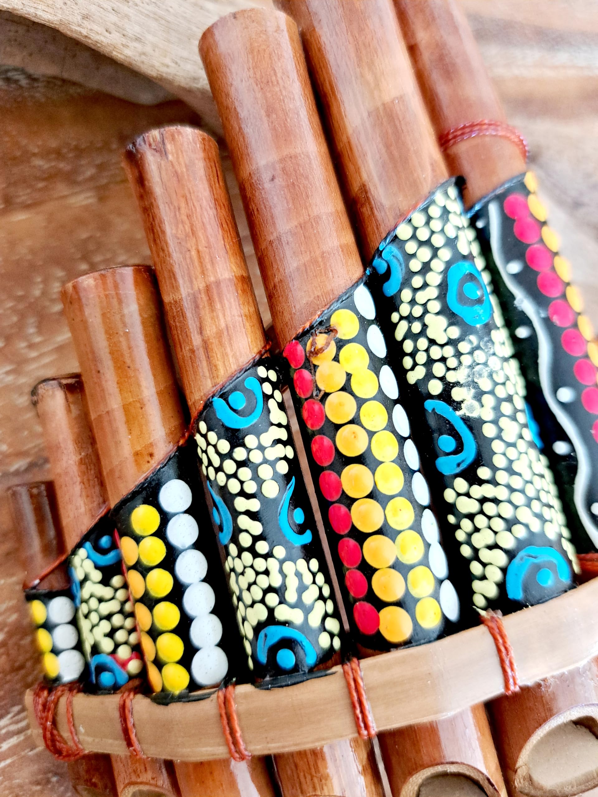 Flûte de pan en bambou Instrument de musique bois Artisanale 7 tubes décorée