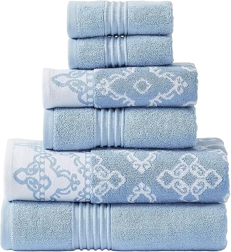 Miniatura 64 de Modern Threads Juego de 6 piezas, 2 toallas de baño, 2 toallas de mano, 2 toallas pequeñas, juego de toallas de hilo jacquard teñido/sólido, azul