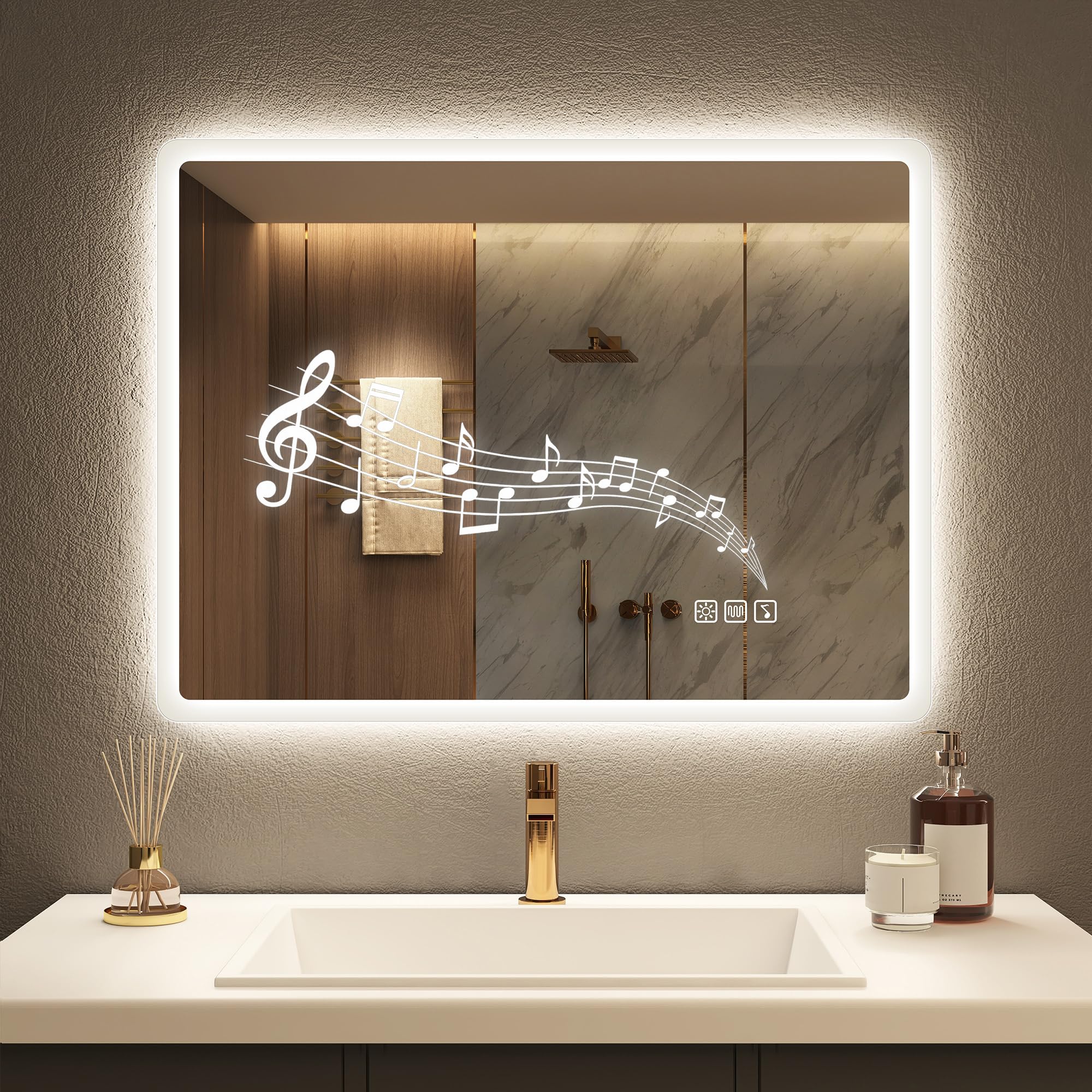 Starlead M3017 Silver (Bluetooth) 600X800 Mm Bathroom-Mirror-With-Led-Lights For Wall, Bluetooth, Anti-Fog, 3 Colors Dimmable Bathroom-Led-Mirror, Memory Function, Hd Tempered Glass, Ip44 Smart-Mirror (Horizontal/Vertical)