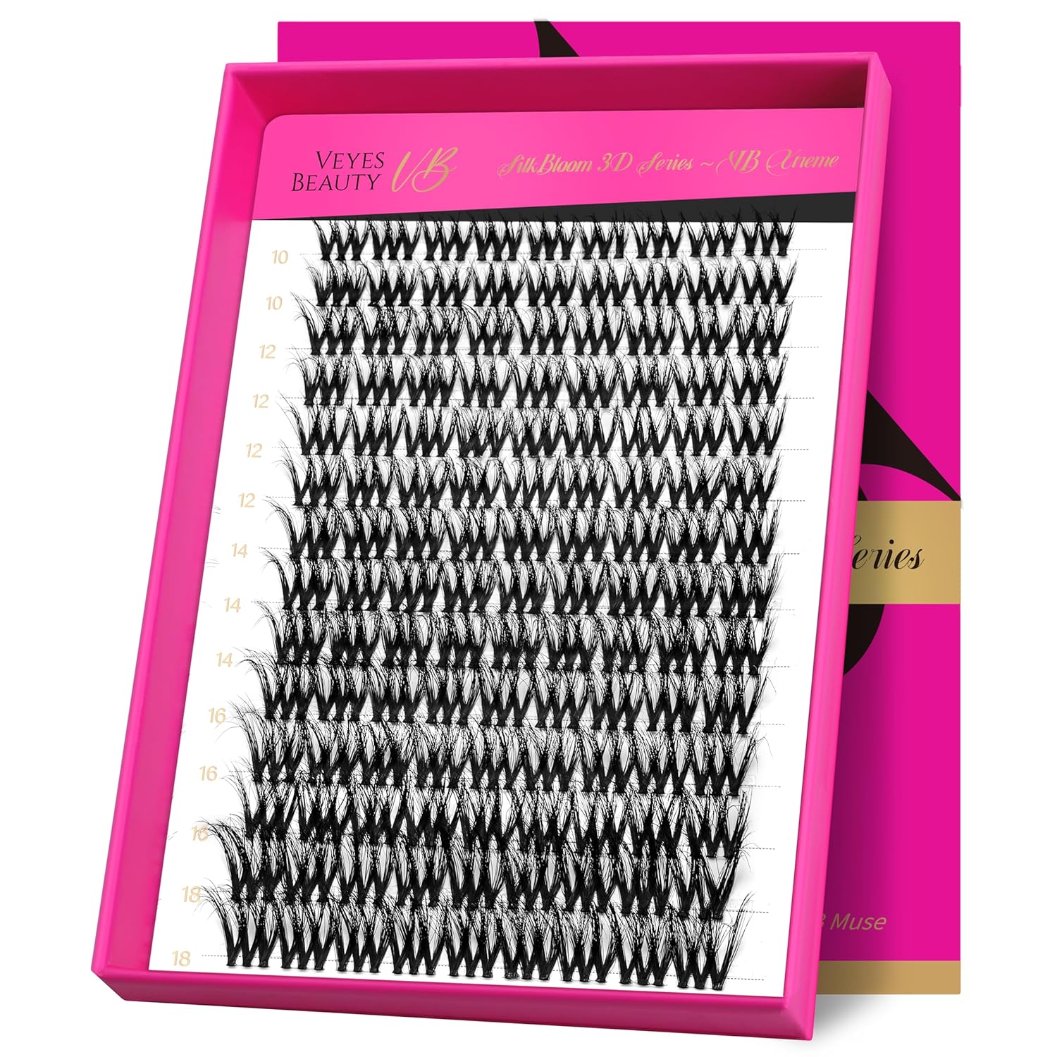 VEYESBEAUTY Lash Clusters Fluffy Individual Lash Extensions VBmuse 3D Layered Volume Eyelashes Thin Invisible Band Wispy Faux Mink