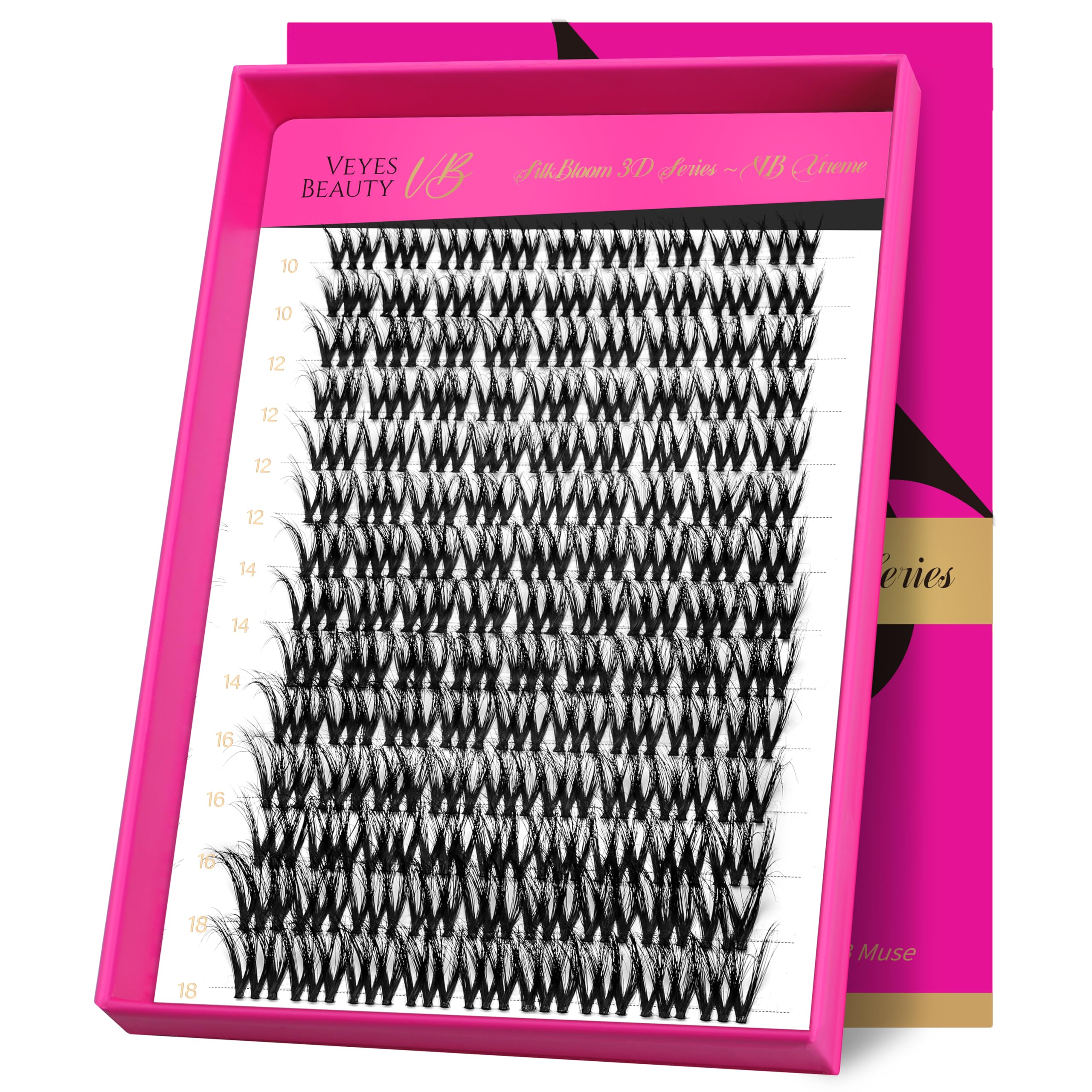 VEYESBEAUTY Lash Clusters Fluffy Individual Lash Extensions VBmuse 3D Layered Volume Eyelashes Thin Invisible Band Wispy Faux Mink
