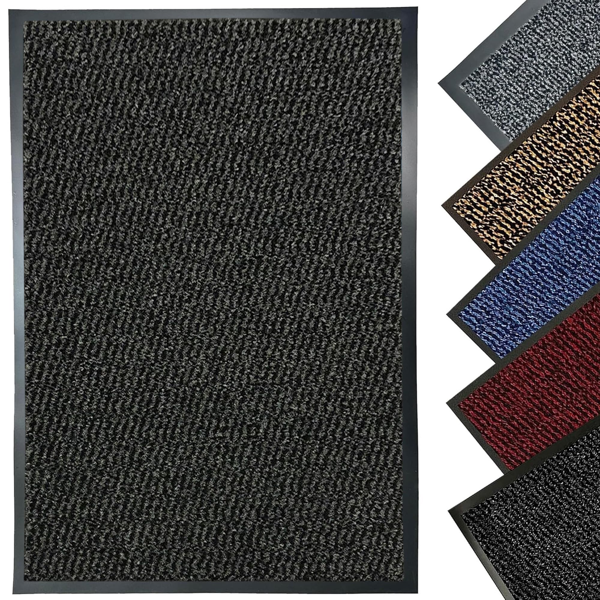LENAK Door Mats - Entrance Mat Barrier Hallway Runner Kitchen Rug, Non-Slip Dirt Trapper Rubber Back Washable Floor Mat, Dust Grabbing Indoor Outdoor Doormats (Anthracite, 120x180cm)