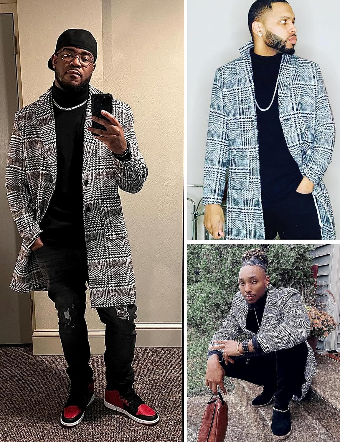 Springrain Men's Wool Blend Pea Coat Notched Collar Single Breasted Overcoat Warm Winter Trench Coat - Image 4