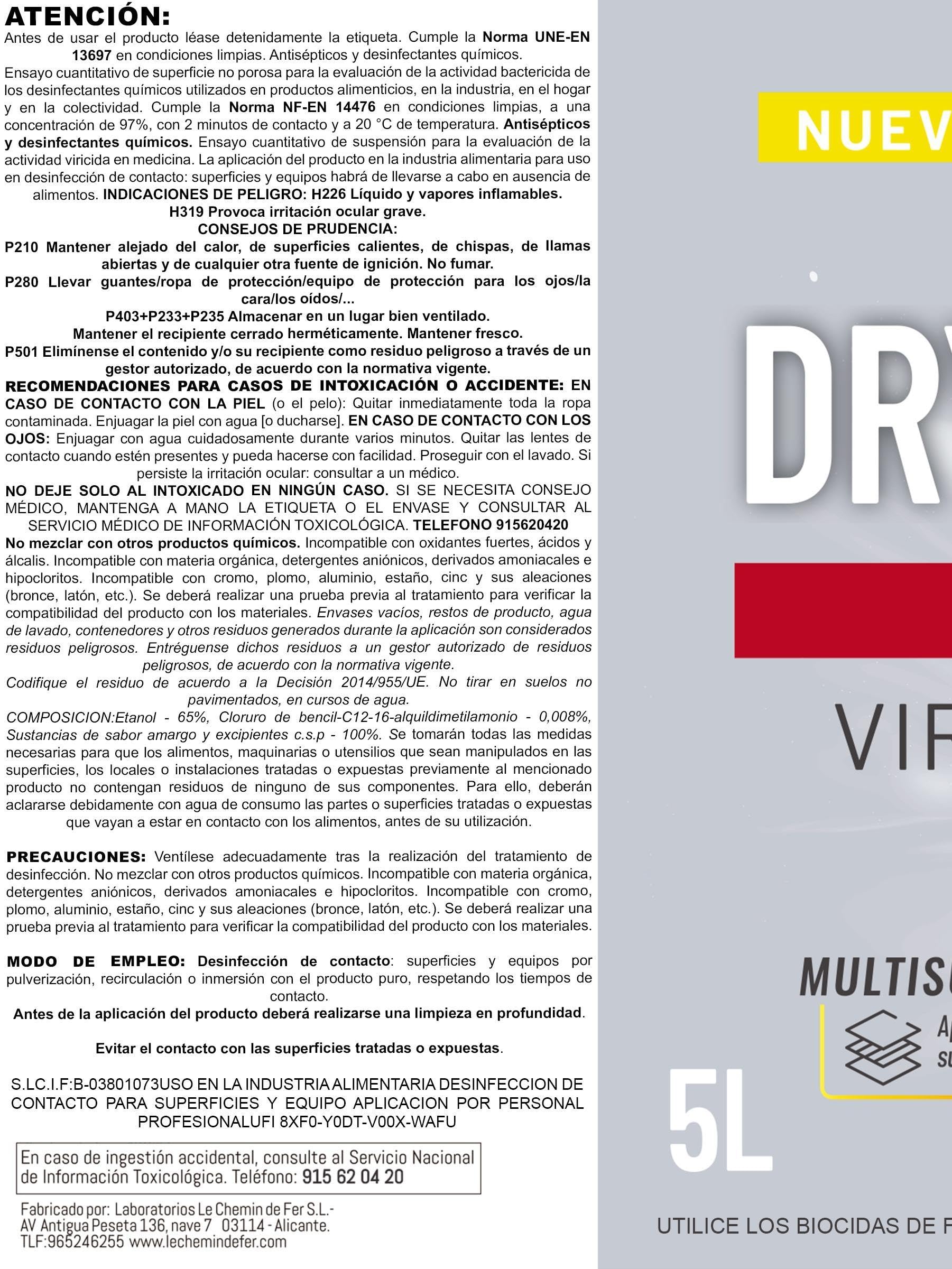KIMIA - Desinfectante Textil y Multisuperficie 5L | Antibacterias y Fungicida sin Lejía | Higienizante de Ropa, Suelos y Superficies | Elimina Malos Olores | Gran Formato Ahorro Uso Profesion