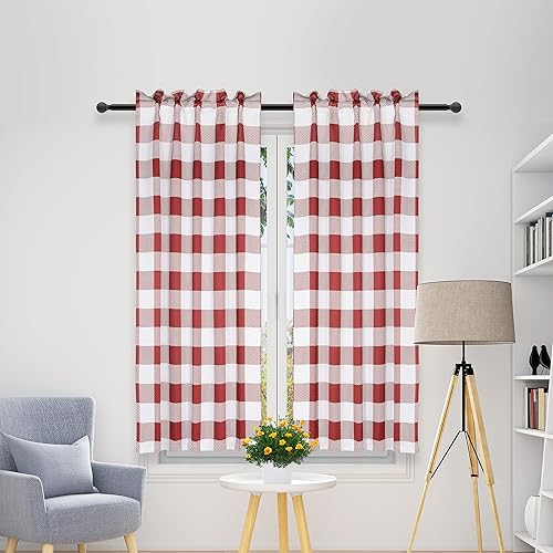 Miniatura 2 de Simple Deluxe Buffalo Check - Cortinas de cocina a cuadros, cortina pequeña a cuadros para ventanas de media cafetería, 26 pulgadas de ancho x 45