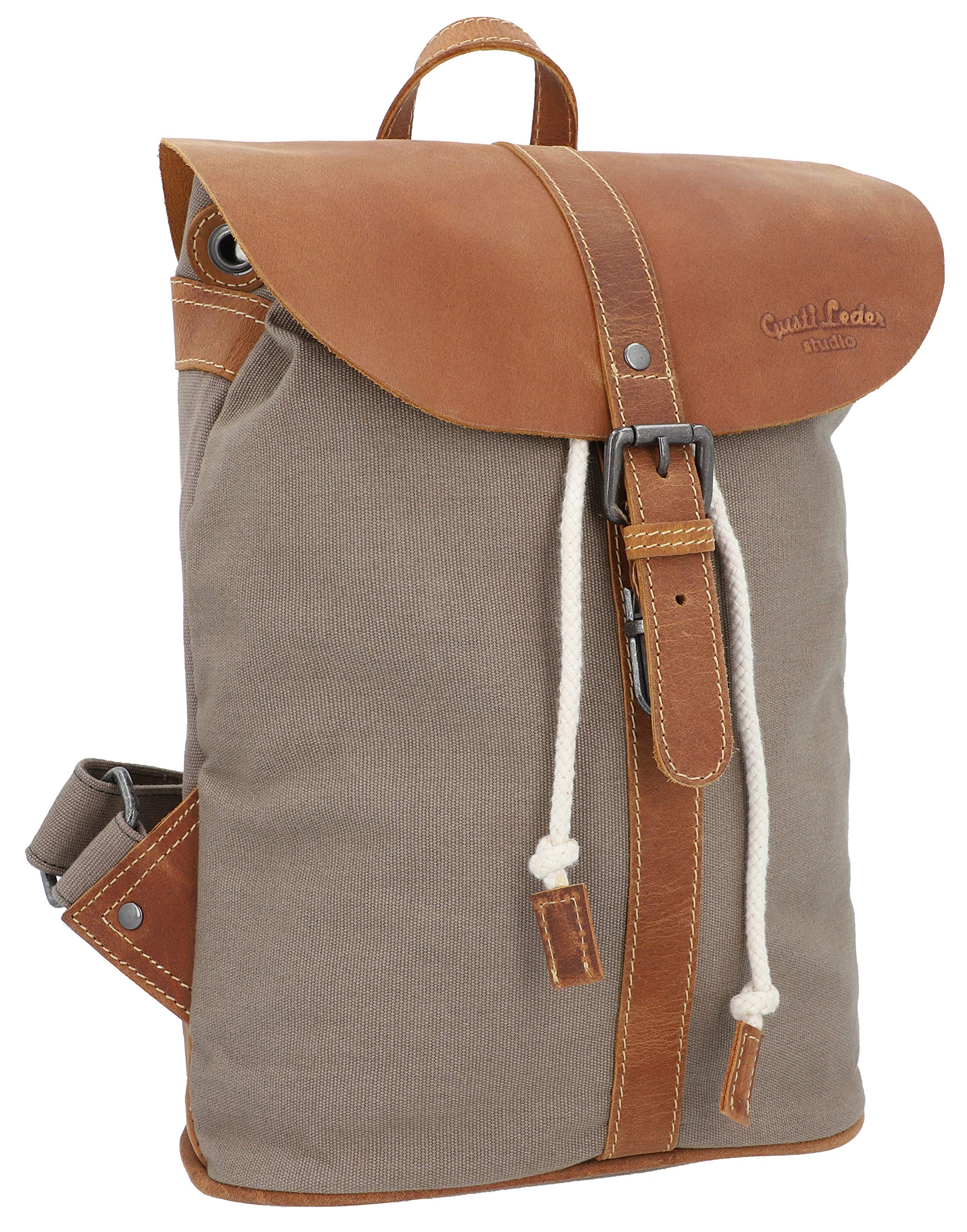 Gusti Rucksack Leder - Paula M Damen groß Cityrucksack Collegerucksack Unirucksack Daypack Schultasche Laptoptasche Laptoprucksack Lederrucksack Grau Canvas & Leder