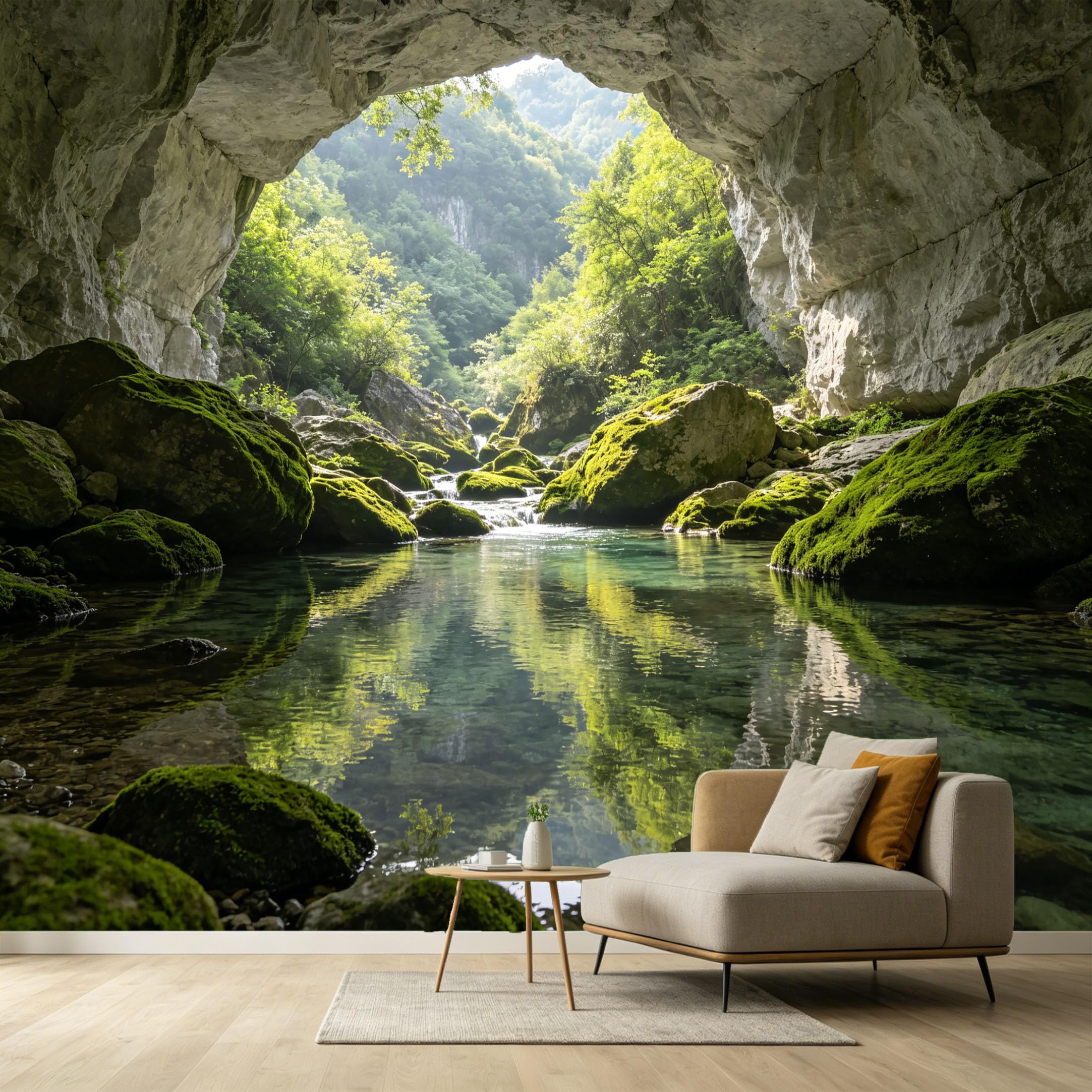 Custom Size Wall Murals Mountain Lake Forest Landscape 3D Trompe Loeil Natural Stone Cave Interior SelfAdhesive Wall Fabric Removable Large Wallpaper for Photo Living Room
