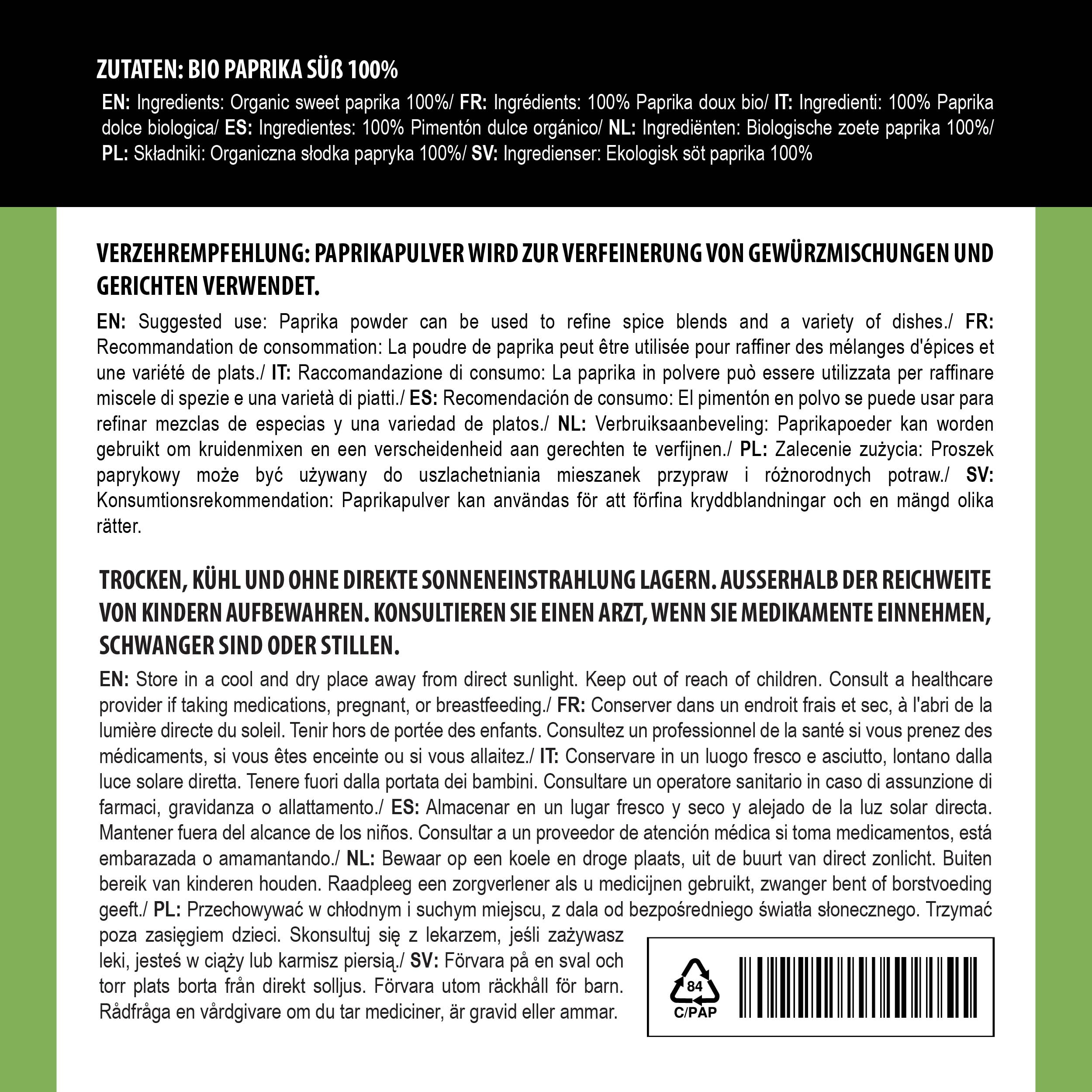 Alpi Nature Pimentón Dulce Orgánico 500g, Pimientos Rojos Dulces Molidos, Pimentón Molido en Polvo
